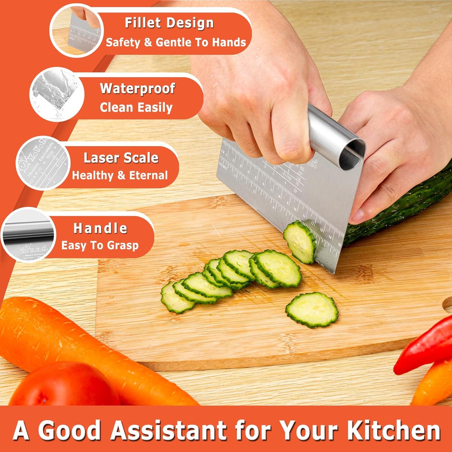 Bench Scraper Dough Pastry Cutter Stainless Steel Blade Kitchen Baking Tools for Butter, Cake, Onion, Vegetable