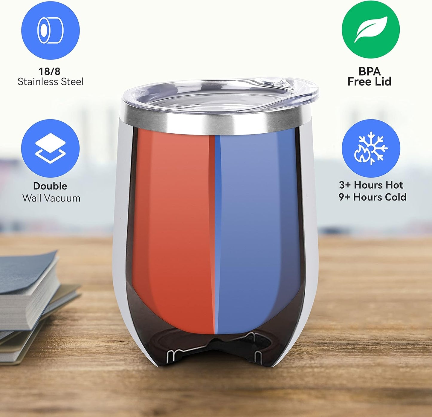 DOMICARE Stainless Steel Wine Tumbler Bulk with Lid, Personalized White Insulated Tumblers Set, 12oz Travel Coffee Cups Pack of 1