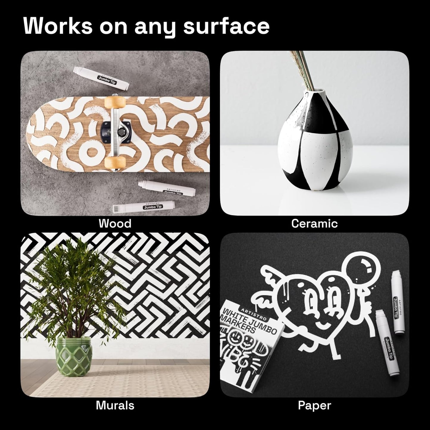 ARTISTRO 5 White Jumbo Markers Acrylic Markers with 15mm Jumbo Felt Tip for Murals Tagging Posters Art Journals & Calligraphy