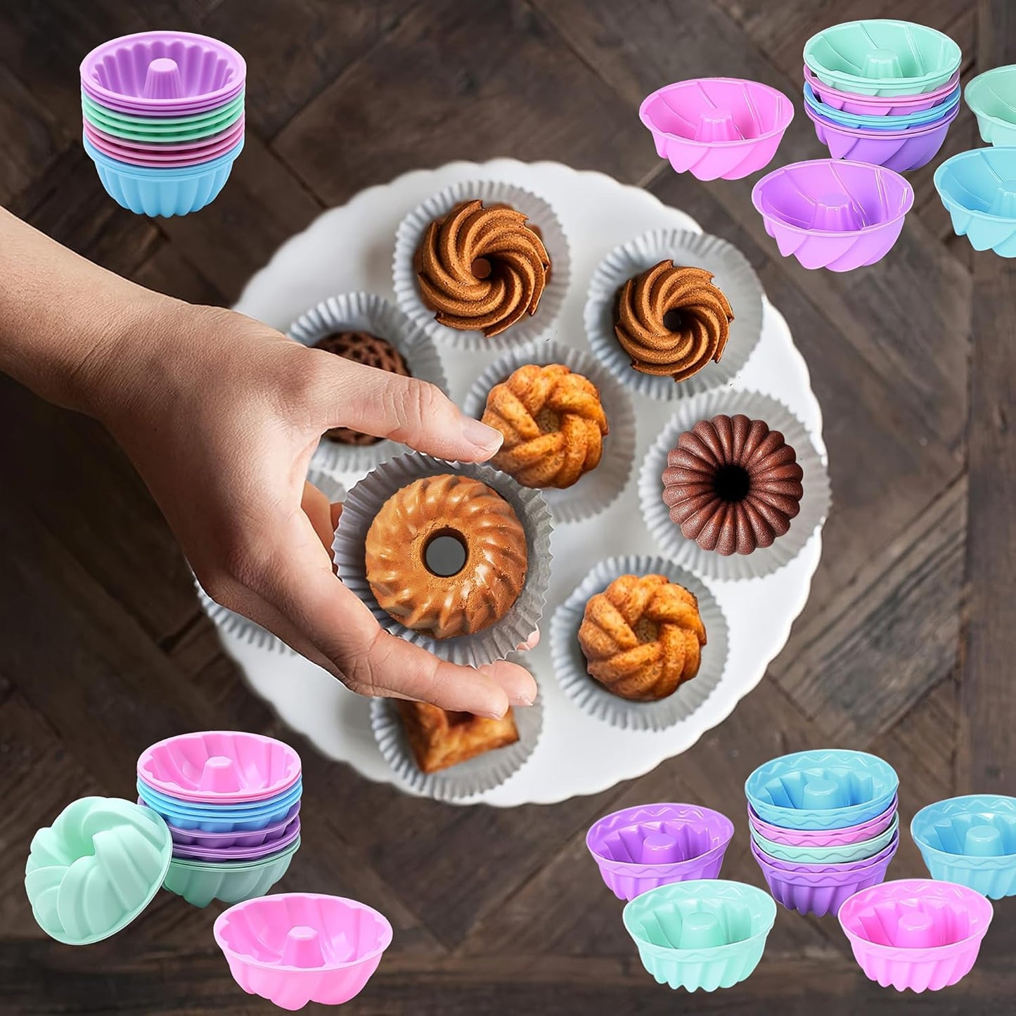 Tongjude 72 Pieces Silicone Bakeware Set, Nonstick Baking Pans Set, Easy Release Oven Silicone Pan for Kitchen with Cake Pans, Loaf Pans, Baking Cups, Measuring Cups and Spoons Set, Grey