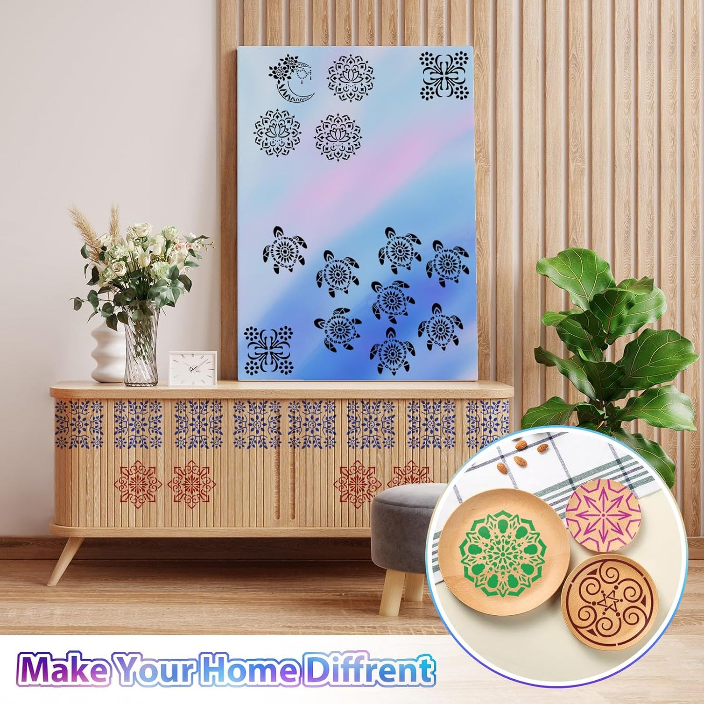 20 Pcs 4x4'' Mandala Stencils for Painting on Wood, Floor, Wall, Tile Fabric, Reusable Furniture Stencils Painting Template Mandala Template for DIY Rock Art Projects Decoration