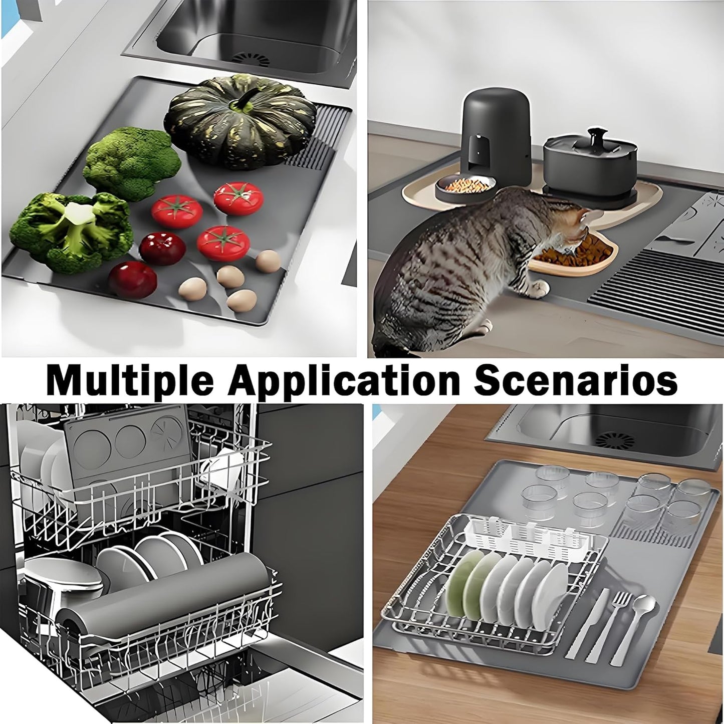 Silicone Coffee Mat With Espresso Tamping Mat for Ninja Luxe Cafe Espresso Machine Accessories, 23.5''x15.7'' Anti-Slip Heat-Resistant Coffee Bar Mat for Countertop -Gray