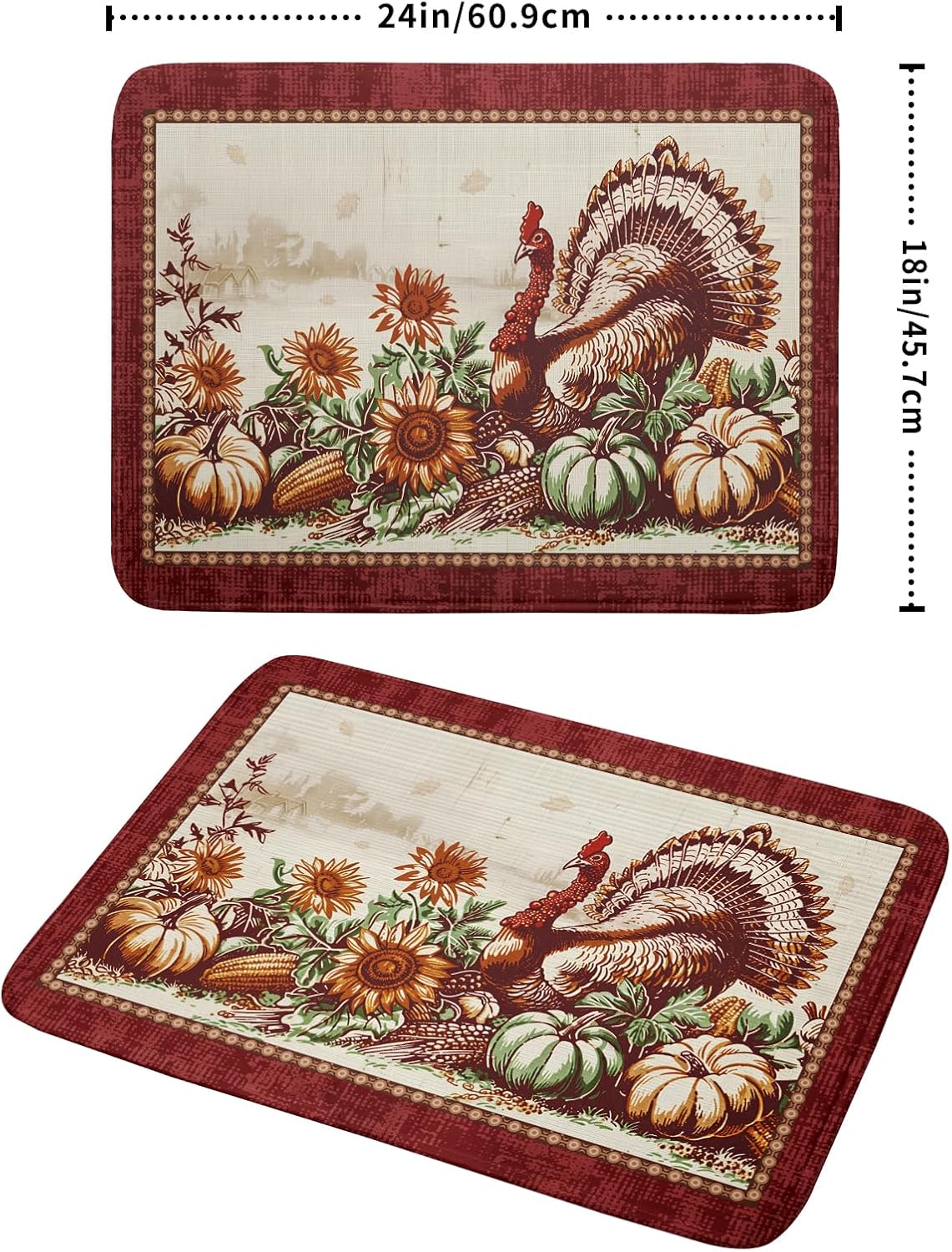 Rustic Turkey Dish Drying Mat for Kitchen Countertop 18x24 inch Fall Thanksgiving Pumpkin Sunflowers Harvest Dish Drainer Mats Fast Drying Farmhouse Country Style Dish Drying Pad Holiday Decor Large