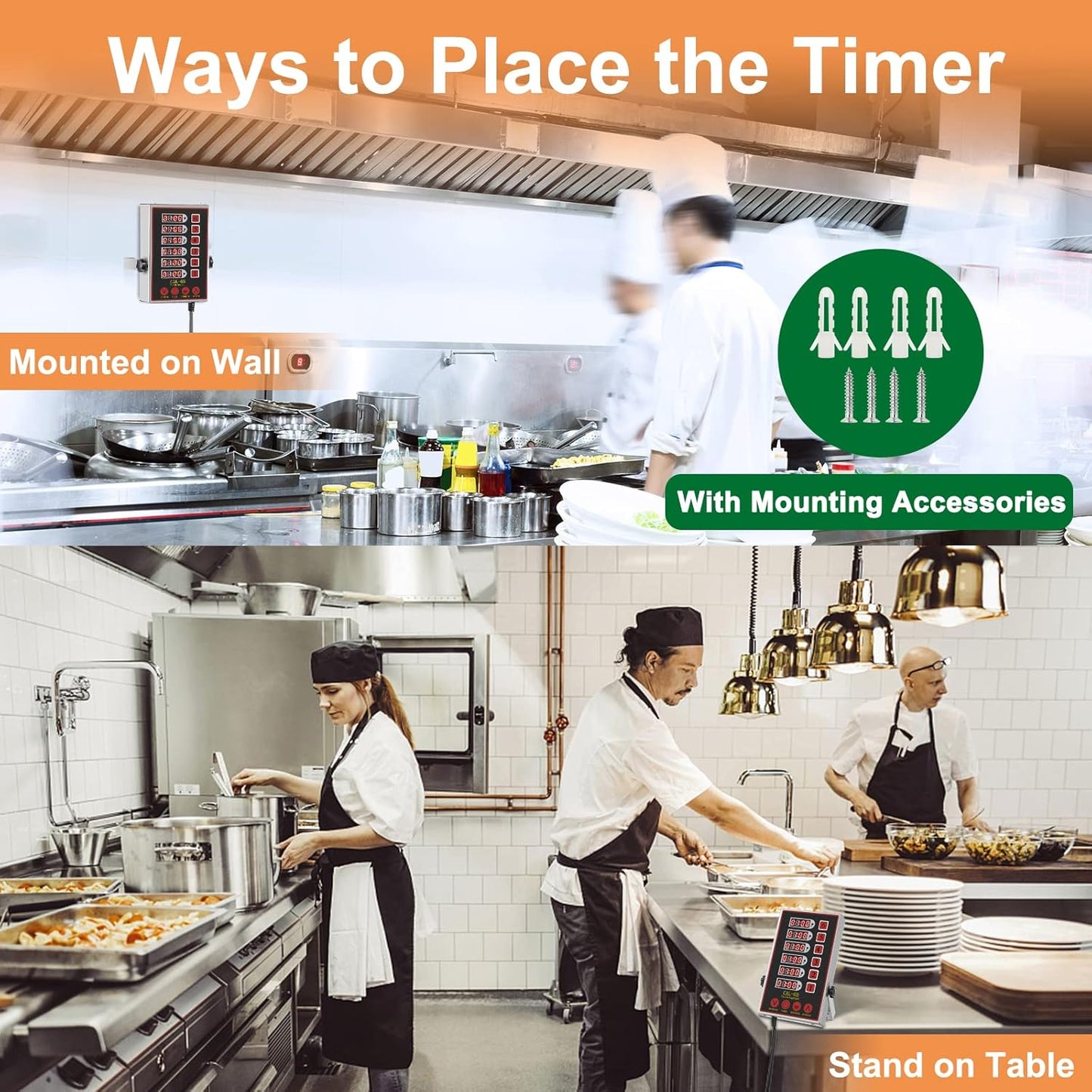 Kitchen Timers for Cooking – 6 Channel Commercial Kitchen Timer Restaurant Kitchen Supplies – Stainless Steel LED Technology Kitchen Timer Digital – Reminder Function, Loud Alarm