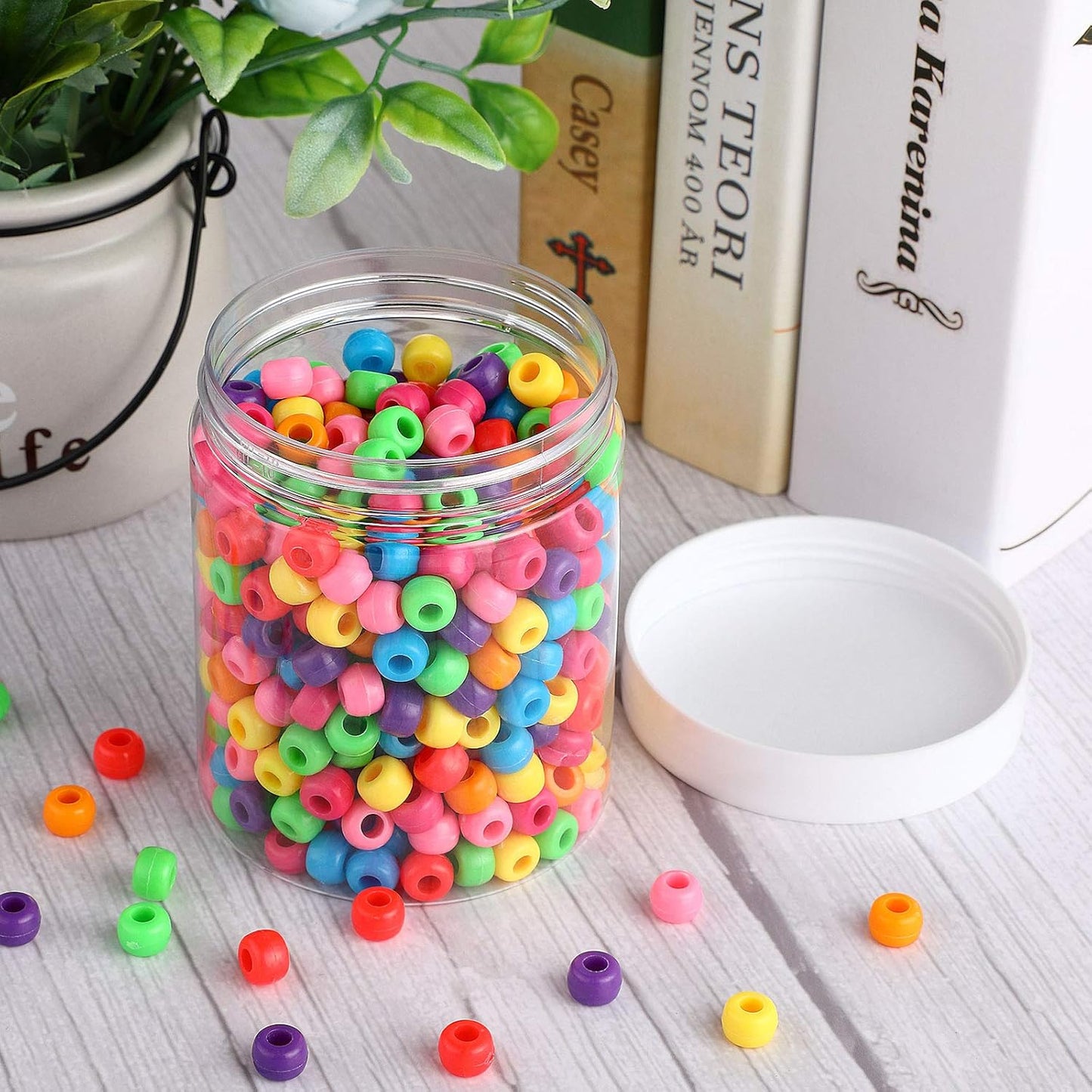 Patelai 4 Pieces Round Wide-mouth Leak Proof Plastic Container Jars with Lids for Travel Storage Makeup Beauty Products Face Creams Oils Salves Ointments DIY Making(10 Ounce,White)