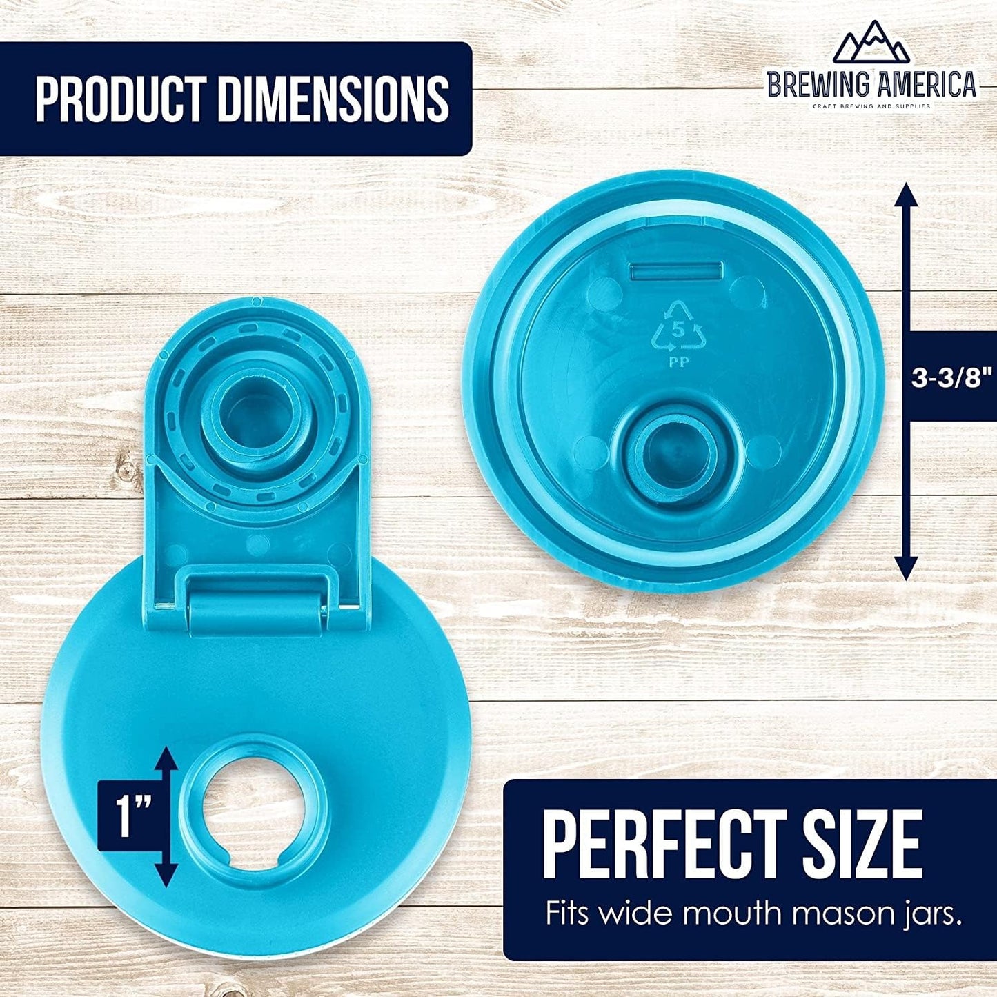 Brewing America Mason Jar Drinking Cup Pint and Half Drinking Lid and Azure 24oz Jar (2, Teal)