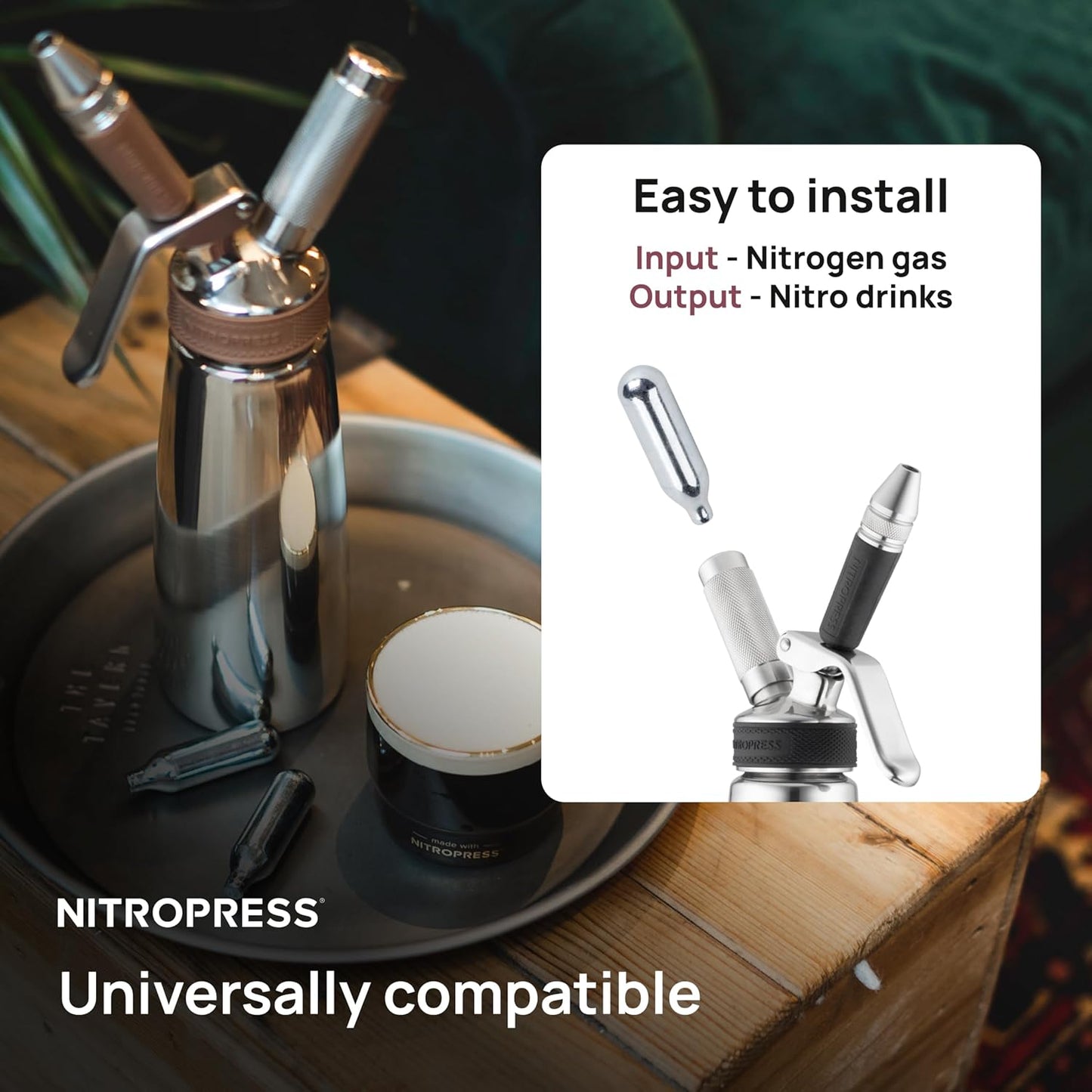 10 PCS NitroPress Nitrogen Coffee Chargers – Pure N2 Cartridges for Nitro Cold Brew Coffee Maker, Cocktails, Tea, and Beer – Use with NitroPress Instant Nitrogen Diffuser System