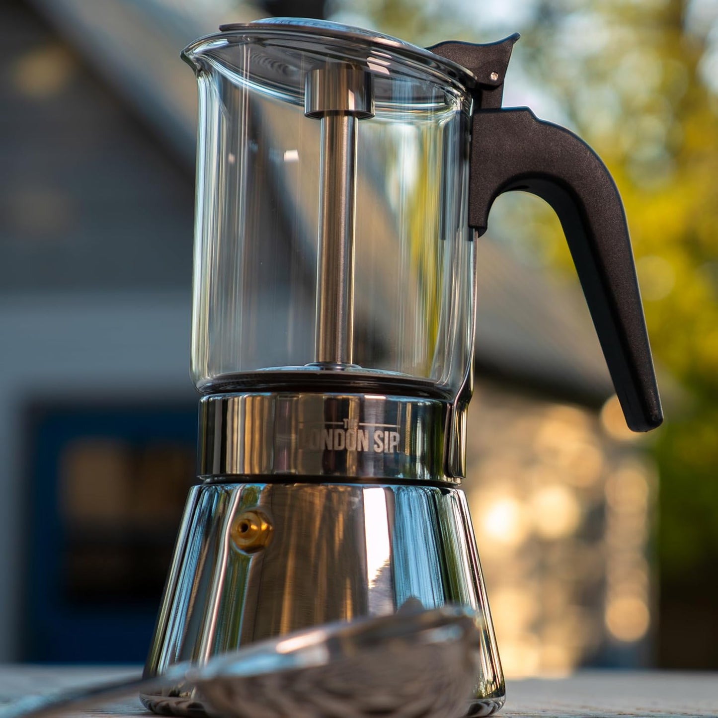 London Sip Glass and Stainless Steel Stovetop Espresso Maker Moka Pot Italian Coffee Percolator, Glass, Medium (10.14 oz)