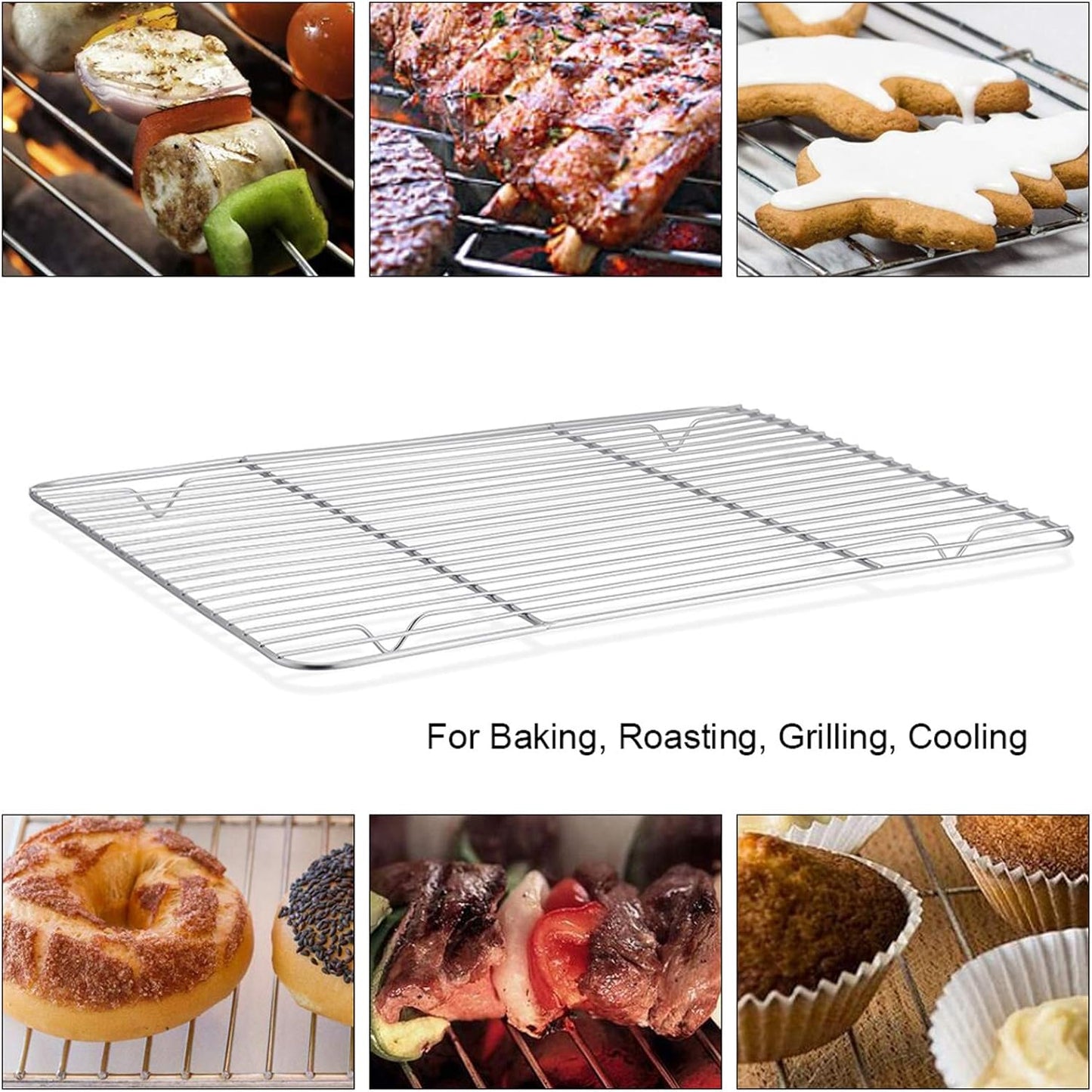 P&P CHEF Baking Cooling Rack Set for Cooking Roasting, 4-Piece Stainless Steel Wire Racks for Oven Use, Healthy & Dishwasher Safe, Rectangle, 11.6 Inch
