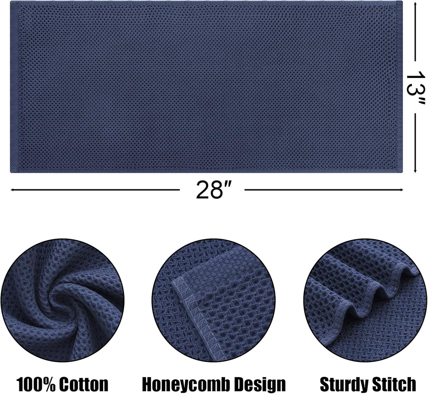 Kitinjoy 100% Cotton Waffle Weave Kitchen Towels, 4-Pack Super Soft and Absorbent Dish Towels for Drying Dishes, Kitchen Hand Towels, 13 in x 28 in, Navy Blue
