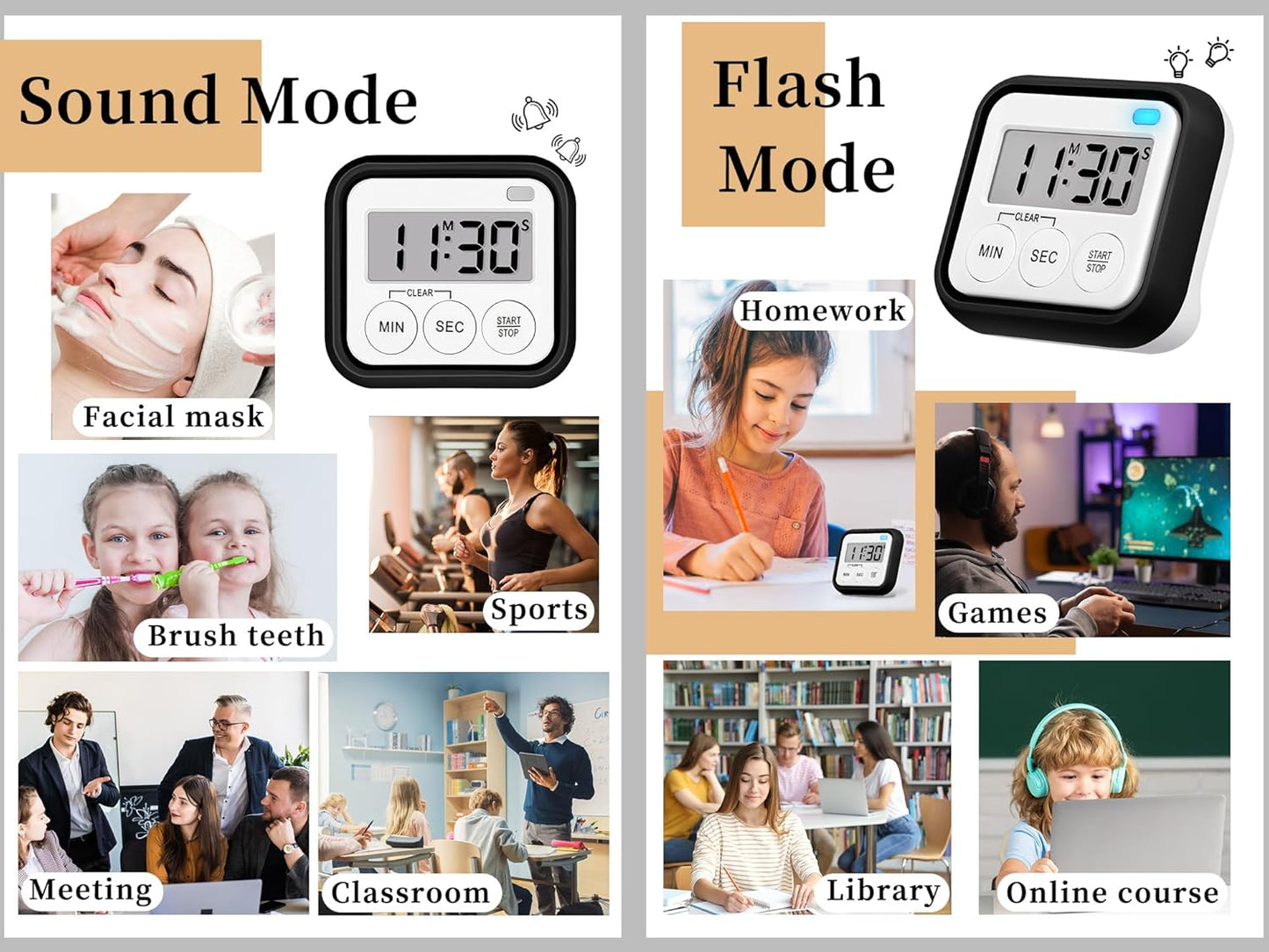 Timer, Kitchen Timers for Cooking Classroom Timer for Kids Teachers Magnetic Digital Timers 4 Pack, Black