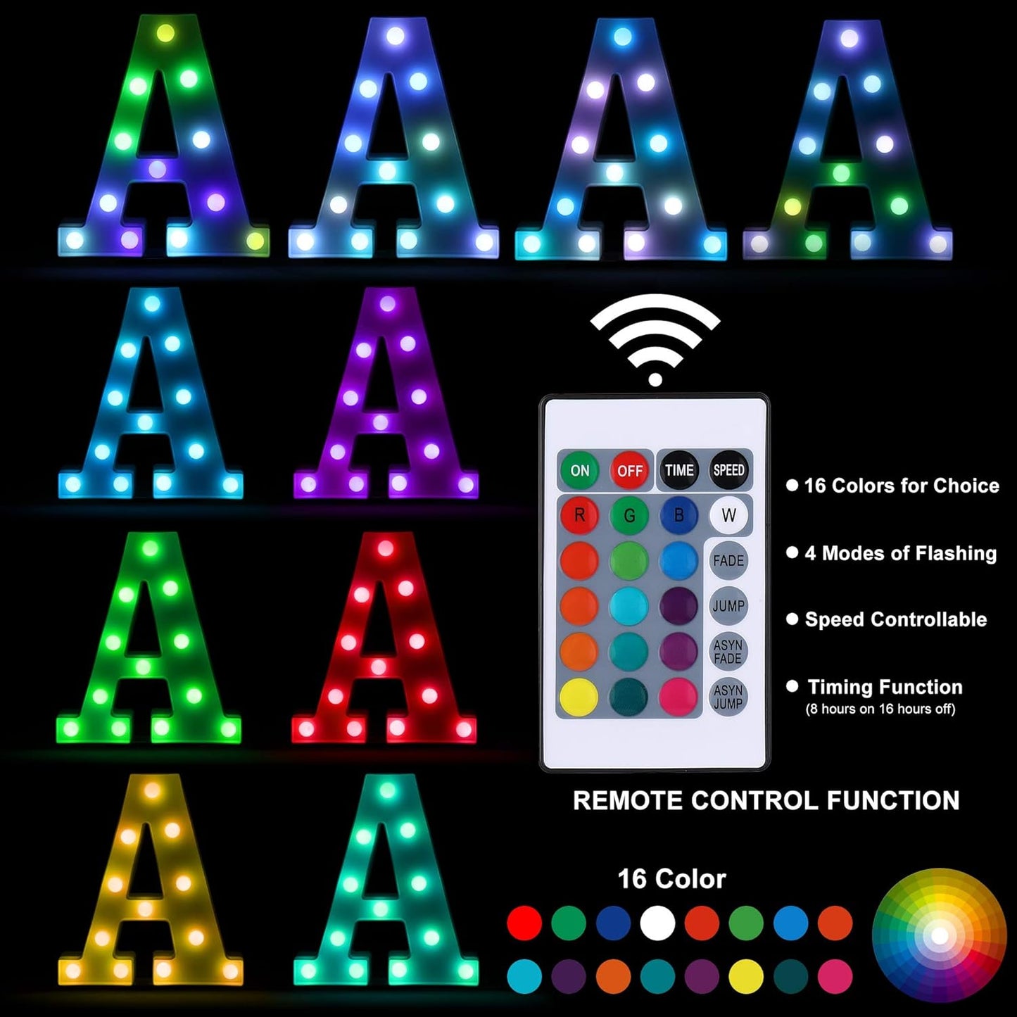 Foaky Colorful LED Letter Lights with Remote,Marquee Light Up Letters Sign for Night Light Wedding/Birthday Party Battery Powered Christmas Lamp Home Bar Decoration(T)