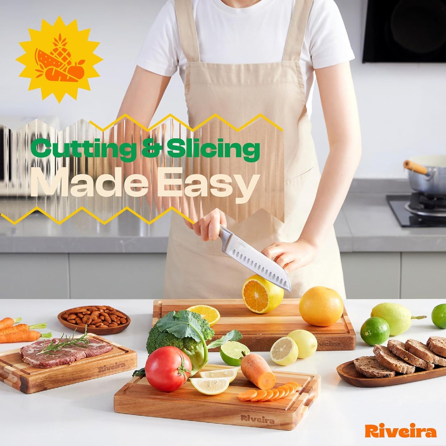 Riveira Walnut/Cherry/Maple Wood Cutting Board – Gourmet Grandeur: 18 x 12 Wooden Cutting Board – Natural Wooden Cutting Boards For Kitchen Decorative – Innovative Juice Grooves Wooden Chopping Board