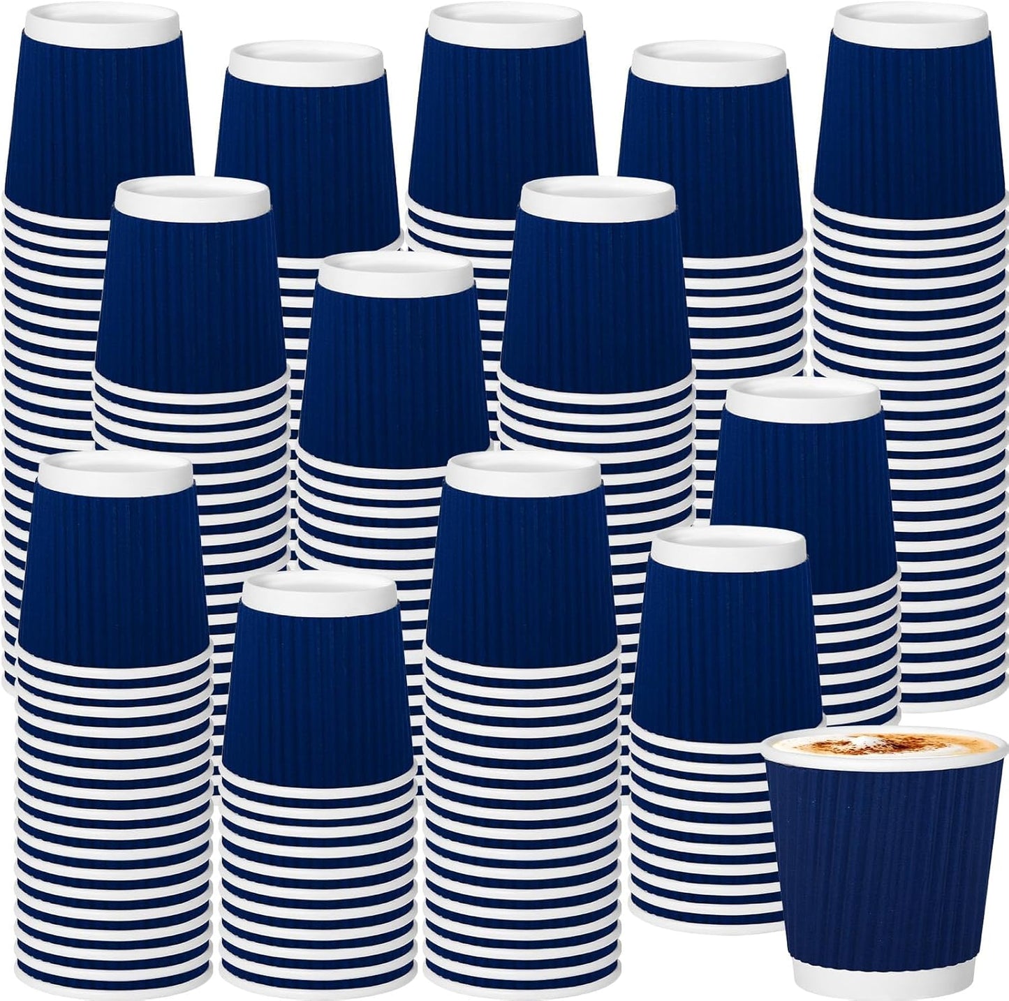 500 Pack Paper Espresso Coffee Cups, 4 oz Disposable Coffee Cups,Corrugated Insulated Ripple Wall, Paper Ripple Cup for Coffee, Hot Chocolate and Hot Tea Drinks -Navy