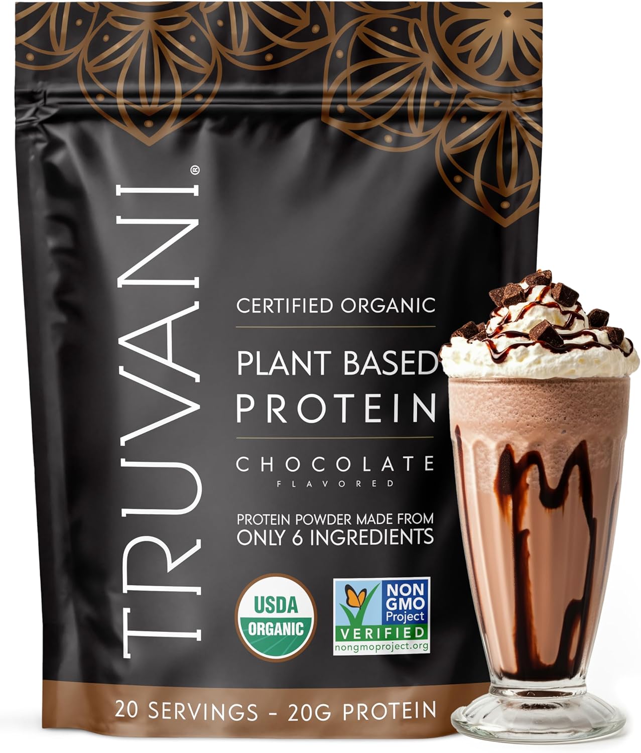 Truvani Vegan Pea Protein Powder | Chocolate | 20g Organic Plant Based Protein | 20 Servings | Keto | Gluten & Dairy Free | Low Carb | No Added Sugar