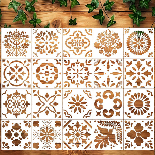 Talavera Stencil Reusable Tile Stencil 8inch Floral Folk Mexican Stencils for Painting on Wall Floor Furniture Wood Home Decor