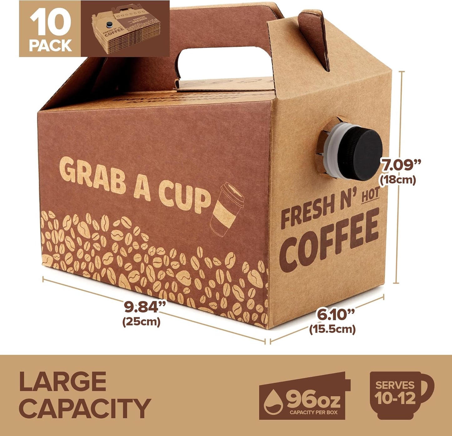 Stock Your Home (10 Pack) 96 oz Disposable Coffee Box Dispensers, Insulated Hot Cold Bulk Beverage Server Carafe, Coffee Carrier with Handle Take Out Containers, Cardboard Traveler To Go Boxes