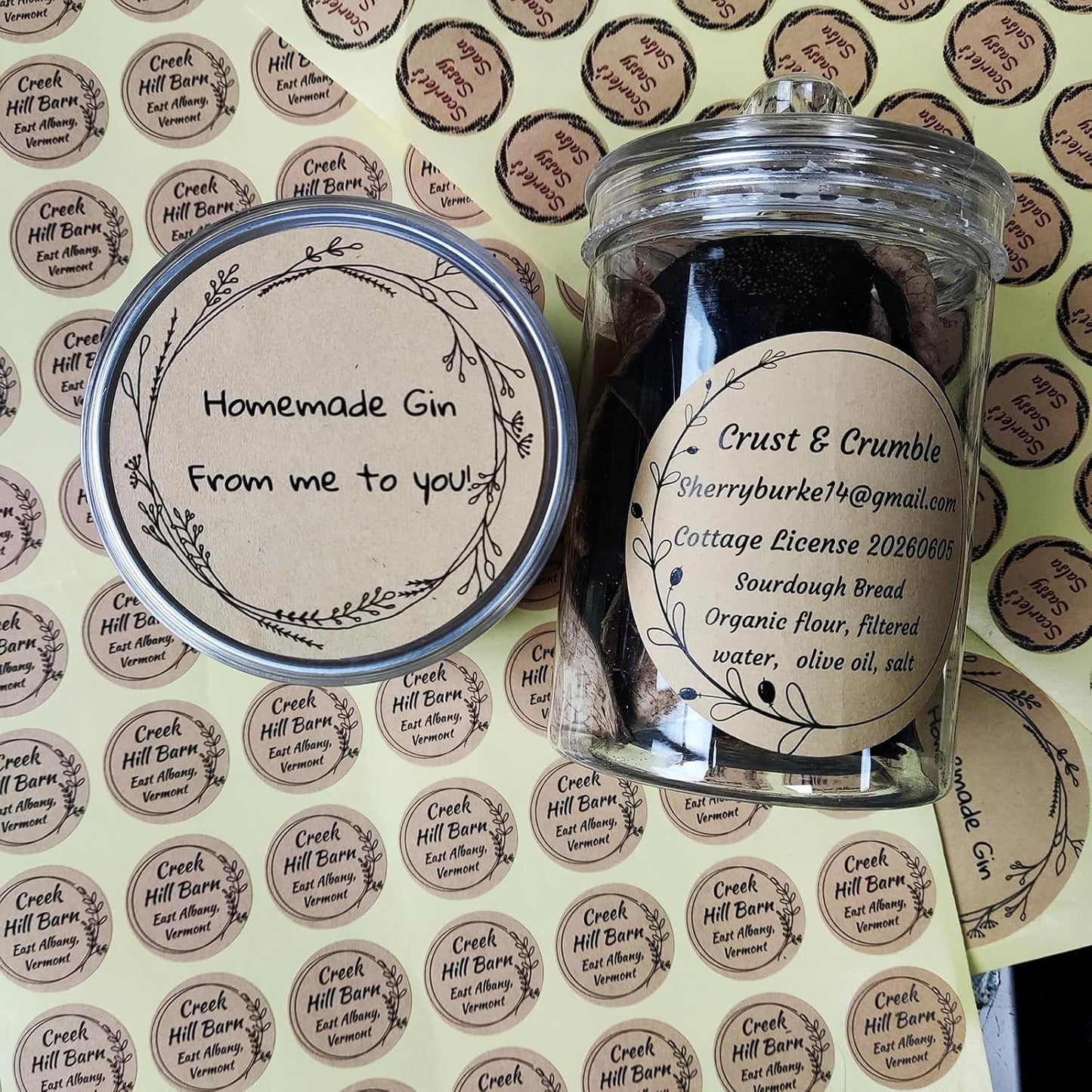 Custom Stickers Kraft Paper Labels Personalized Withe Text, Business Logo Customized Food Jars Labels Bakery Label Sticker Package Favor Canning Circle 100pcs (Style 7)