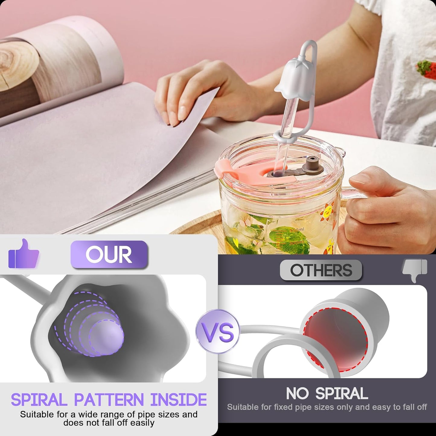 9Pcs Silicone Straw Covers for Stanley Yeti Tumbler Cup, Reusable Drinking Straw Cap Easy to Clean, Dust-Proof Flower Straw Topper Compatible for 6-10m/0.23-0.4inch Straws(White)