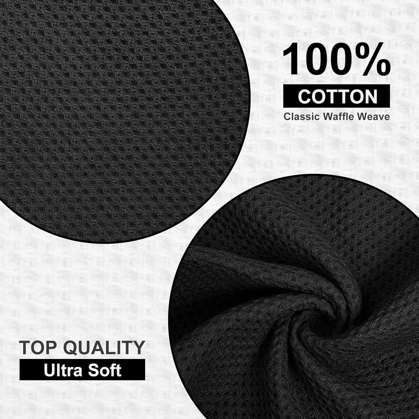 Kitinjoy 100% Cotton Kitchen Dish Cloths, 8 Pack Waffle Weave Ultra Soft Absorbent Dish Towels for Drying Dishes Quick Drying Kitchen Towels Dish Rags, 12 X 12Inch, Black
