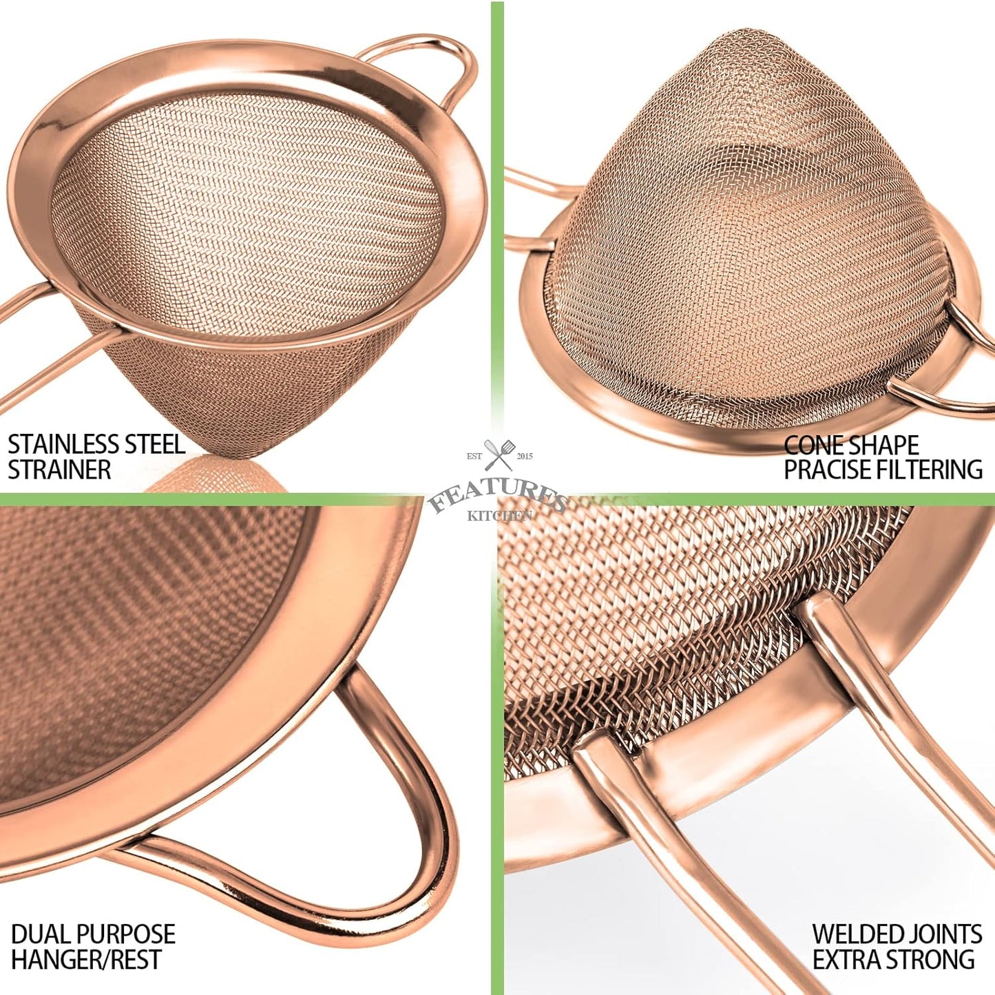2 Pack Stainless Steel Small Food Strainer, Fine Mesh Sieve with Long Handle, Cocktail Strainer For Cocktails, Tea Herbs, Coffee & Drinks, Rust Proof & Great as Tea Strainer, 3.5inch