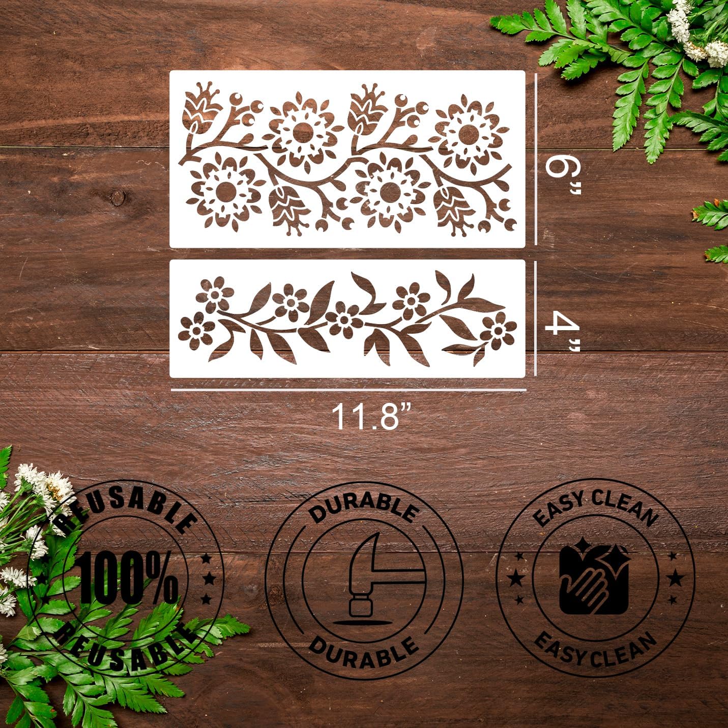 Talavera Stencils for Crafts Reusable Floral Stencils for Walls Mexican Flower Border Corner Drawing Stencil for Wood Furniture Wall Canvas Floor