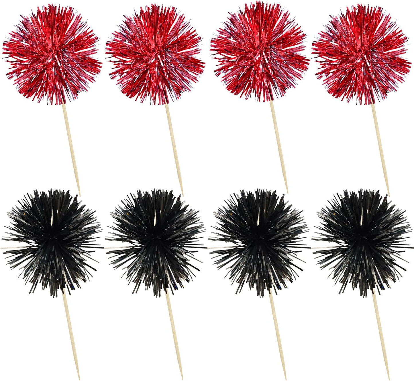 Ephlyn 30Pcs Foil Firework Cupcake Toppers Party Birthday Cake Toppers Supplies Sparkle Tinsel Cocktail Fruit Toothpick for Birthday Wedding Graduation Party Supplies Black Red