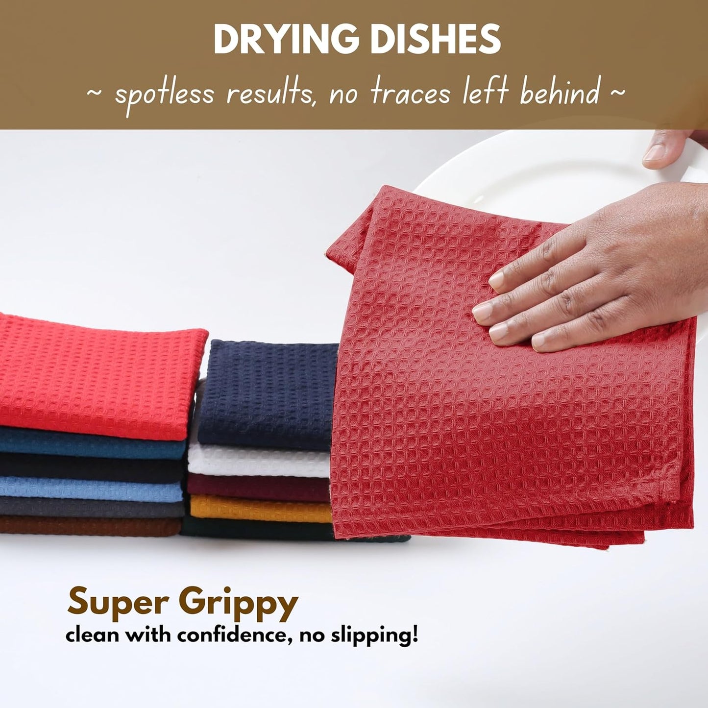Native Fab 6 Pack Waffle Dish Cloths - 100% Cotton, Absorbent, Quick Drying & Soft Towels for Cleaning, Cooking & Baking - Ideal for Home, Restaurants & Cafes - 12x12 Inches - Red
