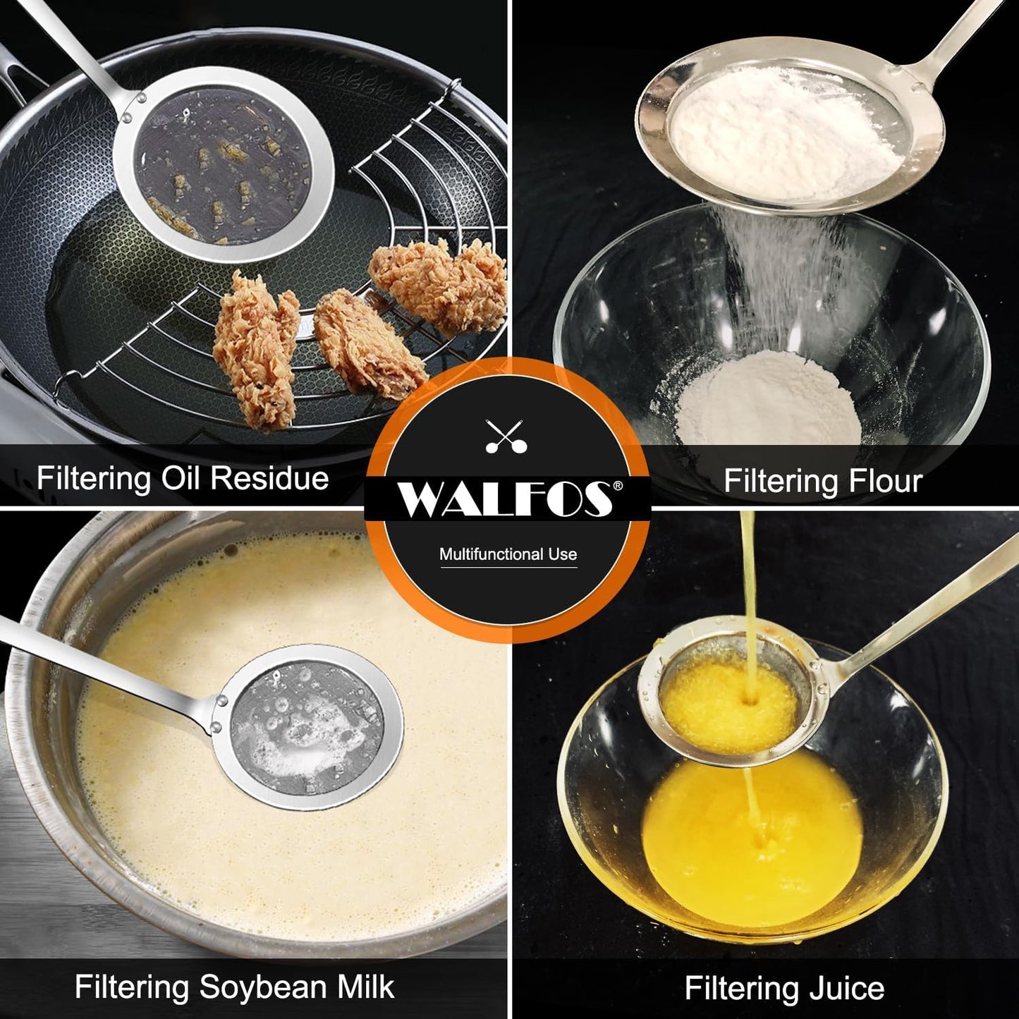 Walfos Fat Skimmer Spoon, 304 Stainless Steel Fat skimmer For Cooking, Fine Mesh Strainer, Food Strainer Fit For Separation Of The Floating Foam, Fat, Grease - Set of 2 Sise