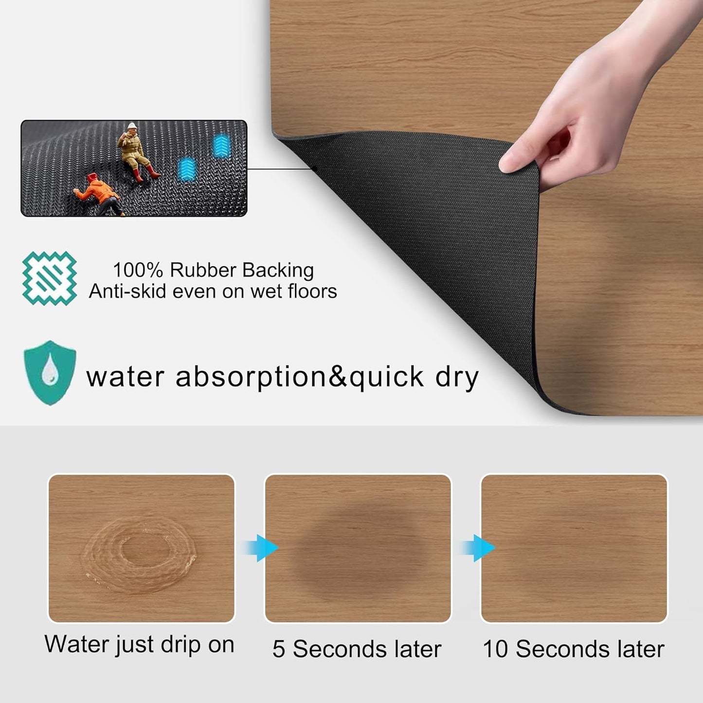 Dish Drying Mat Coffee Mat - Coffee Bar Accessories Absorbent Mat Dish Drying Mats for Kitchen Counter Sink Under Coffee Maker Espresso Machine Pot Cup Holder Easy Clean Kitchen Dish Mat 19"x12", Wood