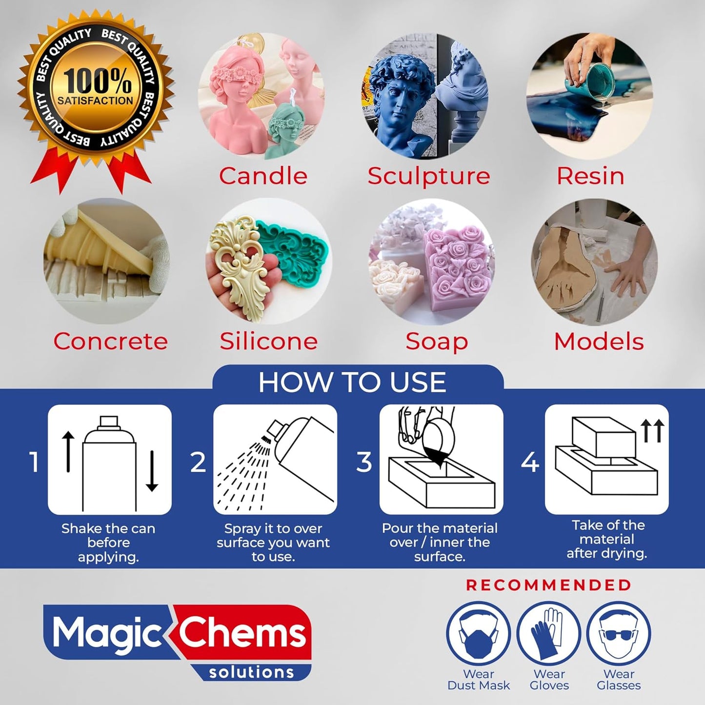 Mold Release, Silicone Mold Release Spray (8x16.9 fl oz/500ml) Mold Release for Epoxy Resin and Candle Mold Release Spray (8 Pack Mega Size)