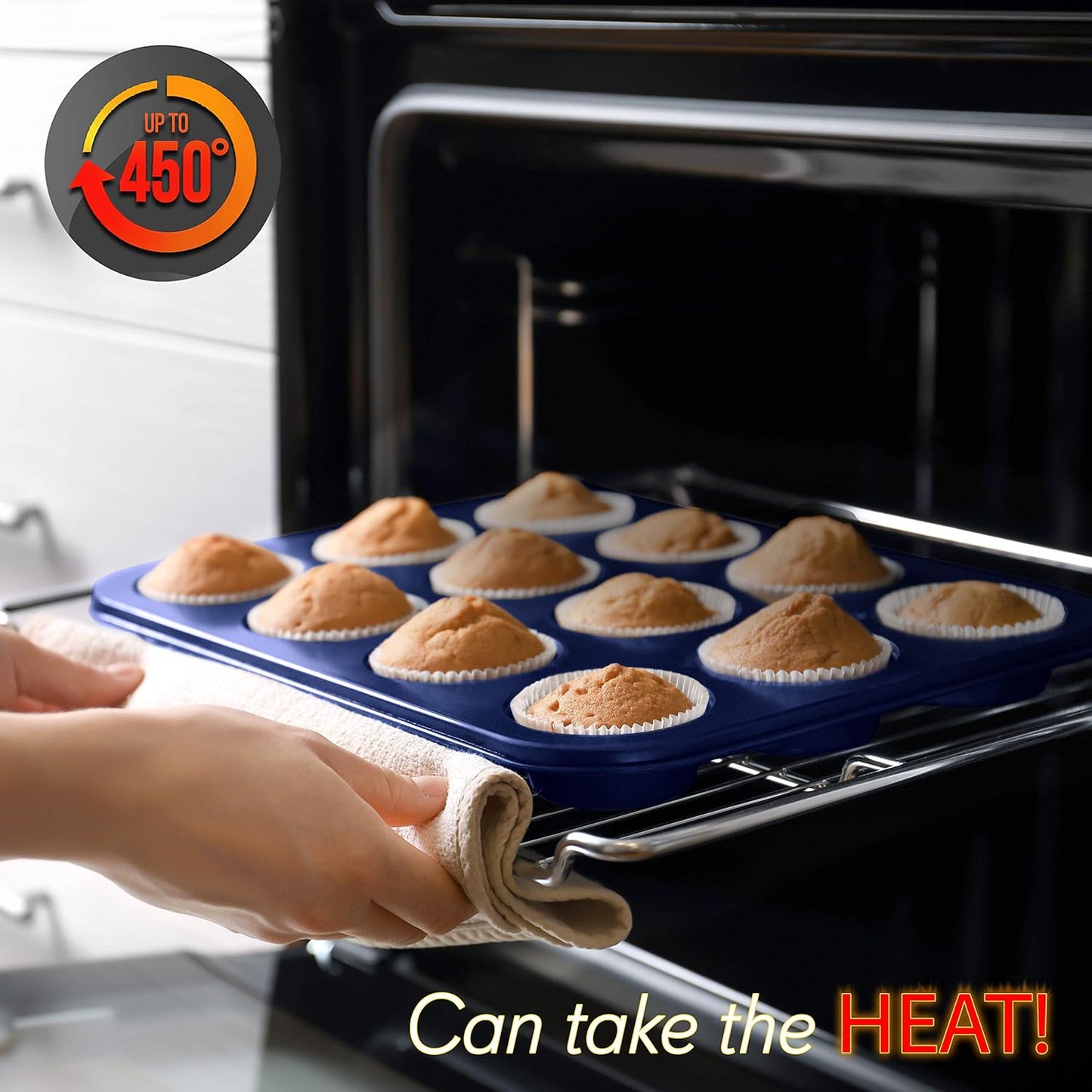 NutriChef 12-cup Blue Oven Muffin Pan, Non-Stick Coated Layer Surface, Even Heating Muffin Tray for Muffins, Cupcakes, Pastries & Mini Pies, Used for Model Number NCBK6TR