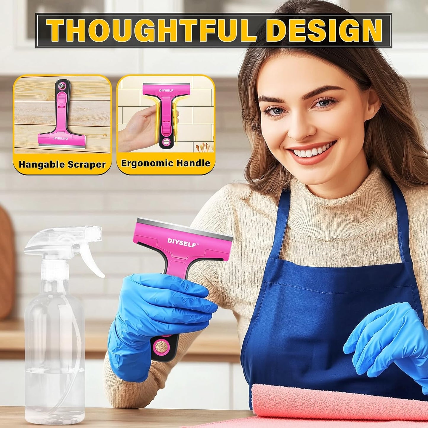 DIYSELF 1 Pack Razor Blade Scraper, Window Scraper with Razor Blade, Razor Scraper Tool for Glass, Scraper Tool Kitchen for Cleaning Stovetop, Cooktop, Oven, Paint Scraper with 10 PCS 4'' Blades