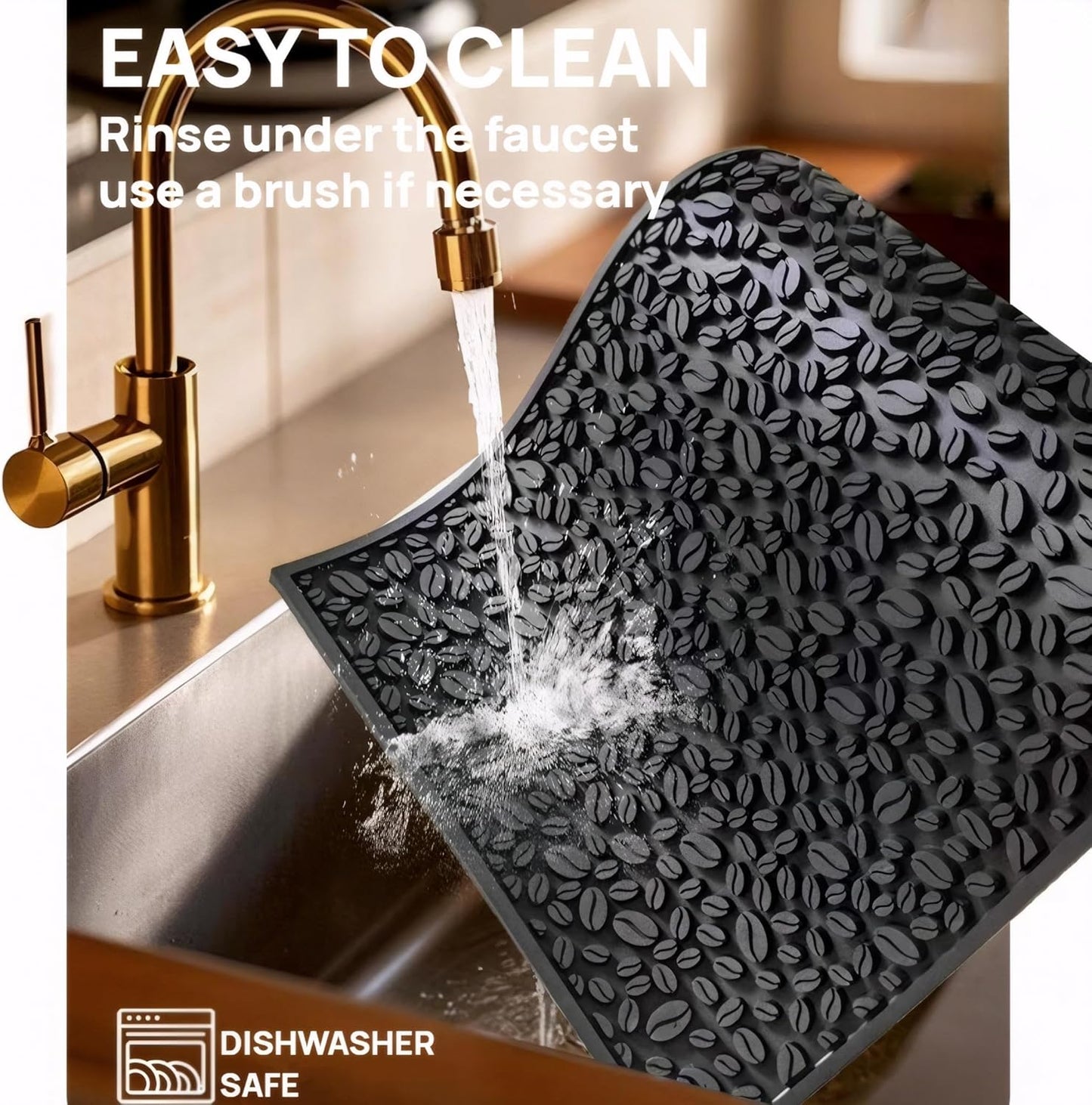 Coffee Bar Mats for Countertop, Bar Decor Accessories, Coffee Machine Tray for Countertop, Non-slip Dish Drying Mat, Rubber Barista Tools Pad, Espresso Organizer (Black, 18"x12")