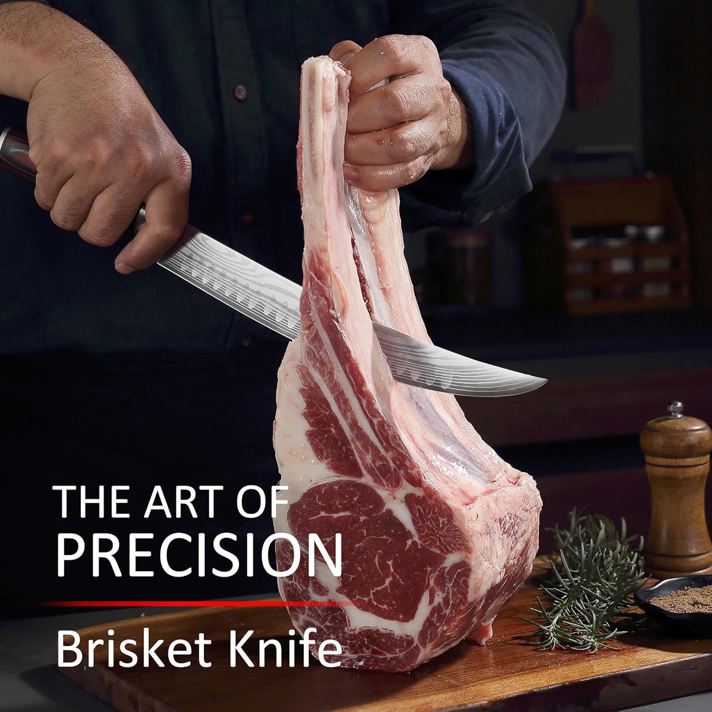 PAUDIN Carving Knife, 10 Inch Butcher Knife, Forged High Carbon German Stainless Steel, Razor Sharp Curved Brisket Slicing Kinfe for Poultry Beef Pork Meat Cutting, Ergonomic wood Handle Design