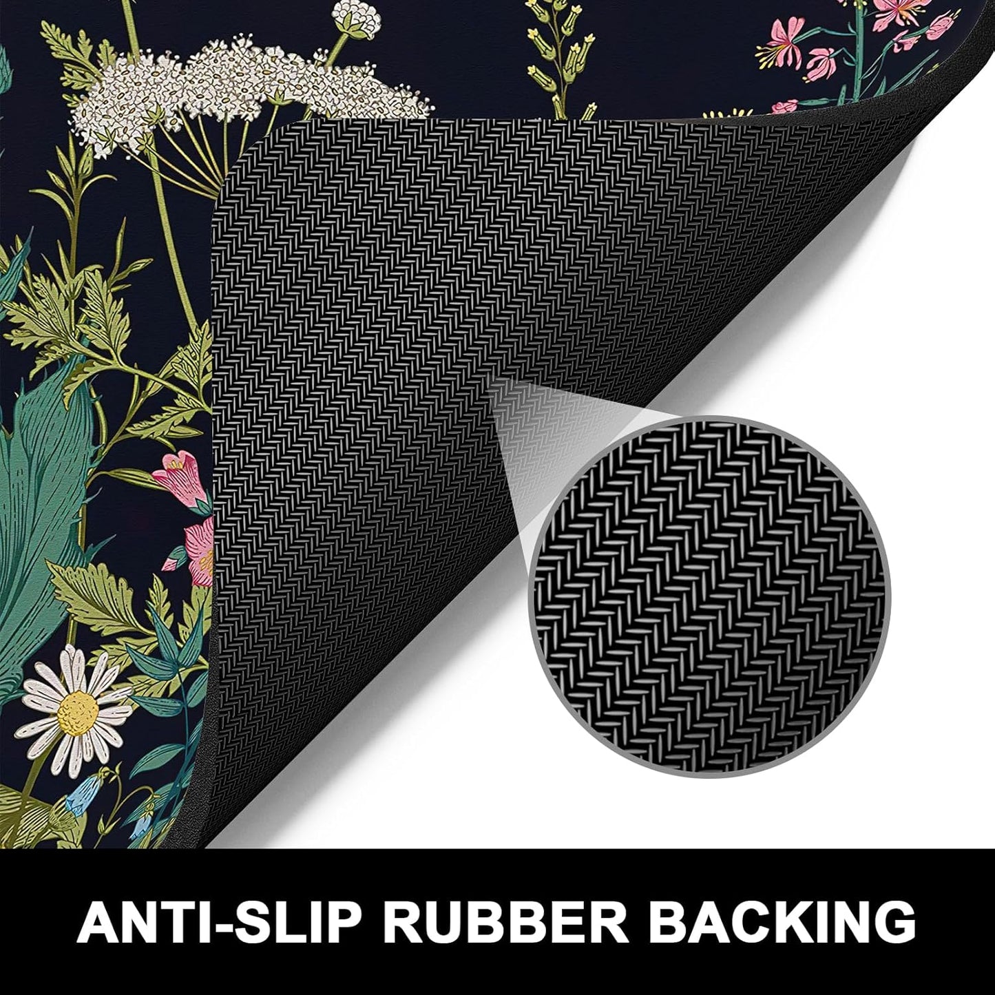 Rnivvi Dish Drying Mat for Kitchen Counter, 16 x 18" Cute Flower Theme Absorbent Heat Resistant Drying Pad with Non-slip Rubber, Coffee Bar Mats for Dish Rack Kitchen Decor Accessories, Black