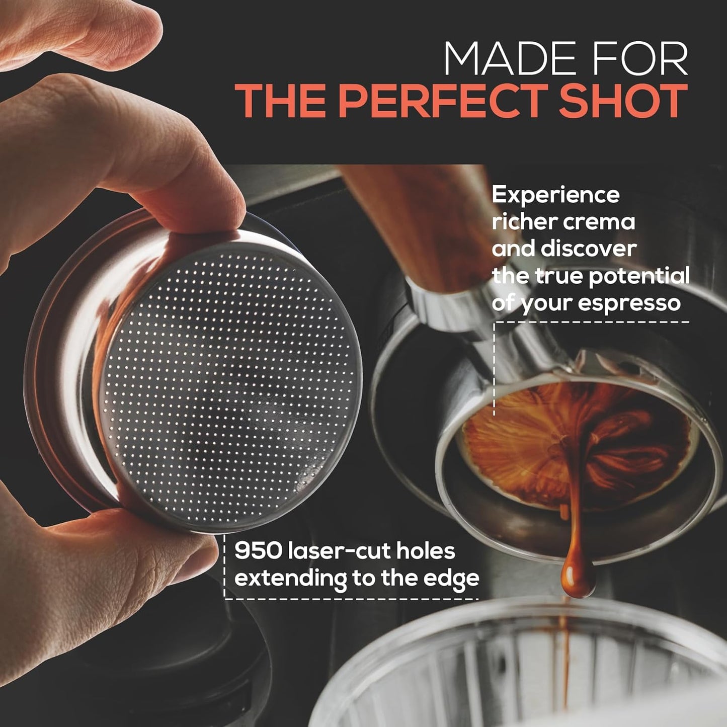 Bottomless Portafilter 54mm Fits Breville Machines 18-20g Precision Basket with 950 Laser-Cut Holes for High Extraction