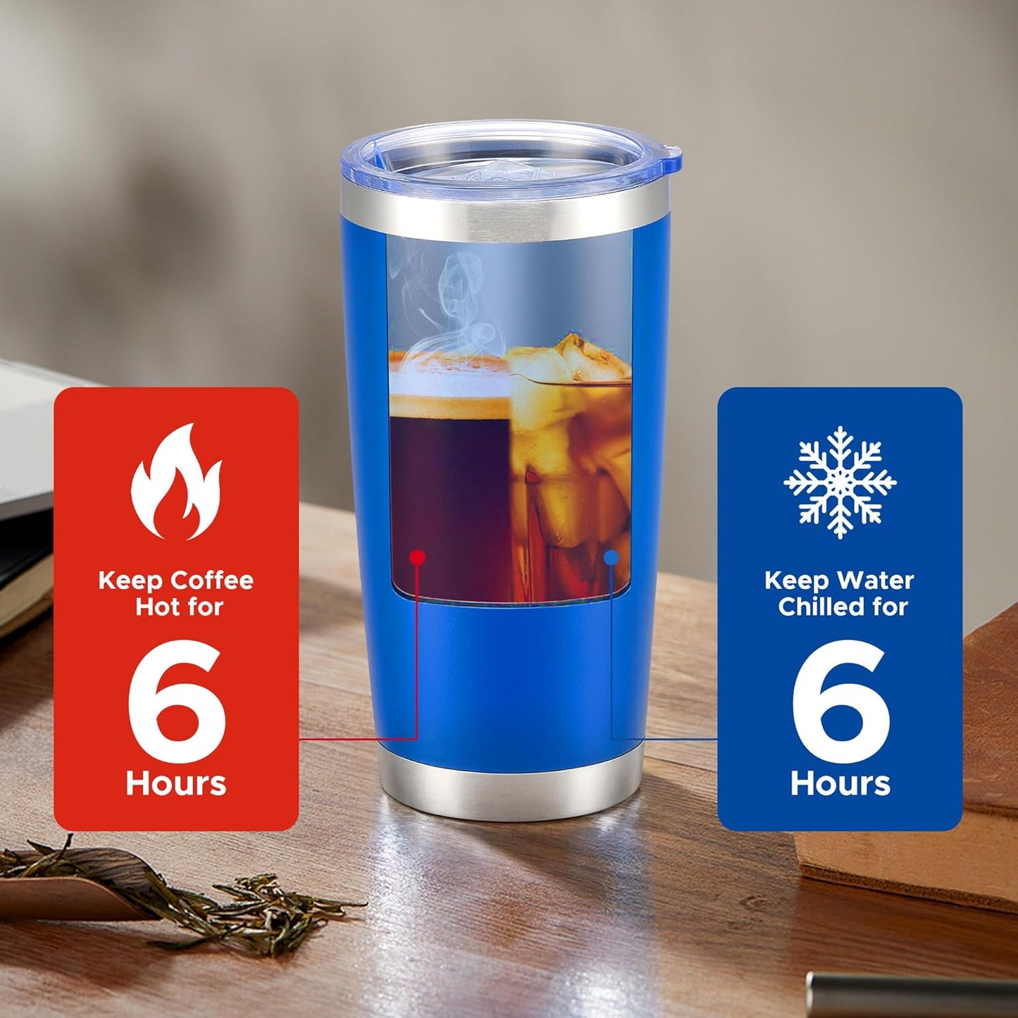 OMTech 20oz Tumblers Bulk, 12pc Stainless Steel Tumbler Set with Lid & Straw, Double Wall Vacuum Insulated Mug for Laser Engraver, Travel Coffee Mug for Hot & Cold Drinks, Navy Powder Coated Cup