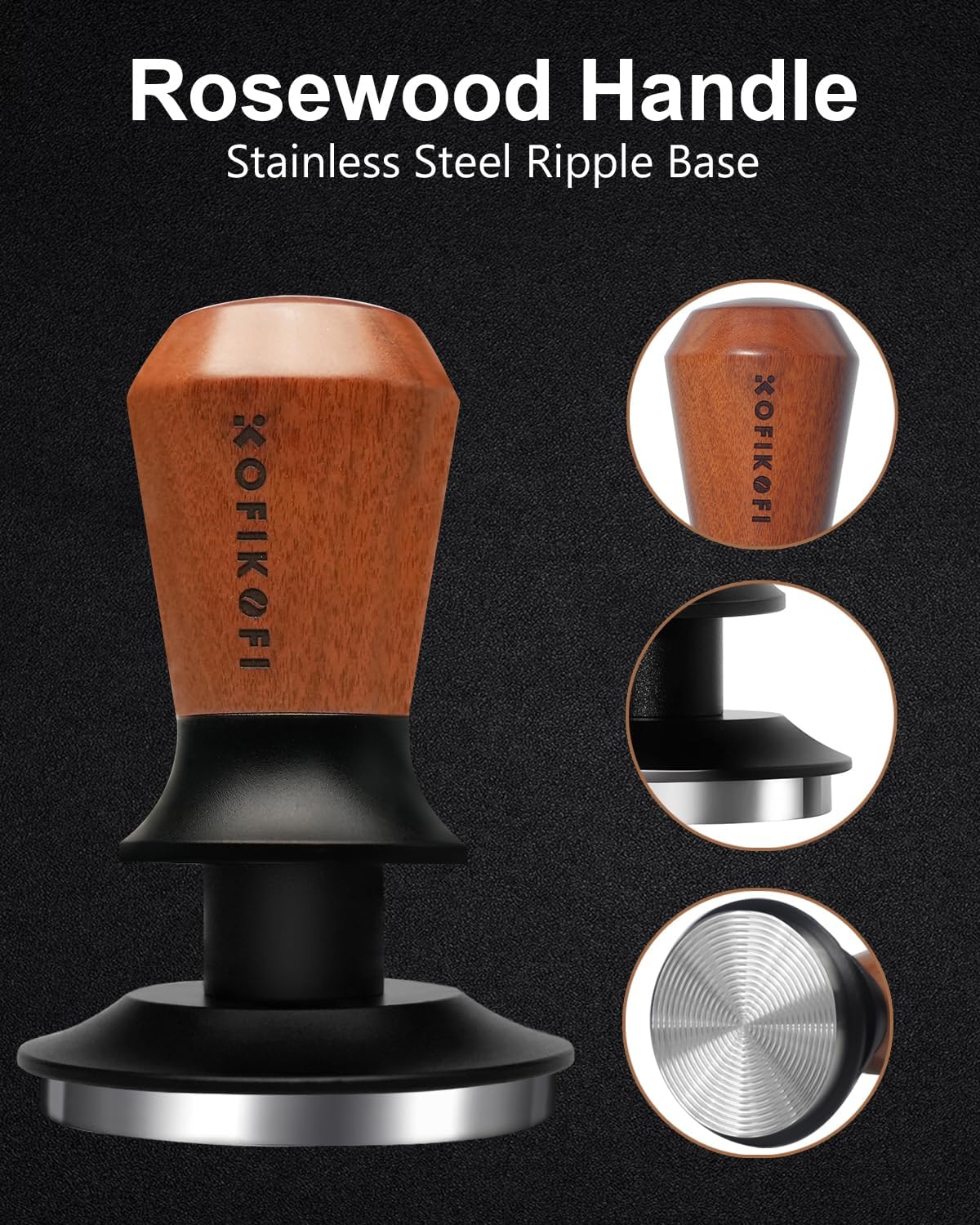 51mm Espresso Tamper, Coffee Tamper with 30lbs Spring Loaded, Barista Espresso Coffee Tamper with Stainless Steel Ripple Base and Rosewood Handle Fits for All 51mm Espresso Machines