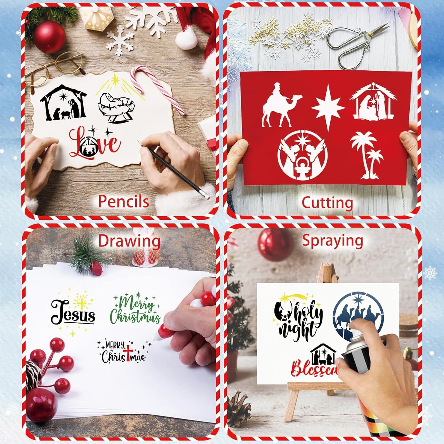 30 Pieces Small Christmas Nativity Stencils for Painting on Wood Reusable Palstic Nativity Scene Stencils for DIY Crafts Ornament Wood Cookie (3in Jesus)