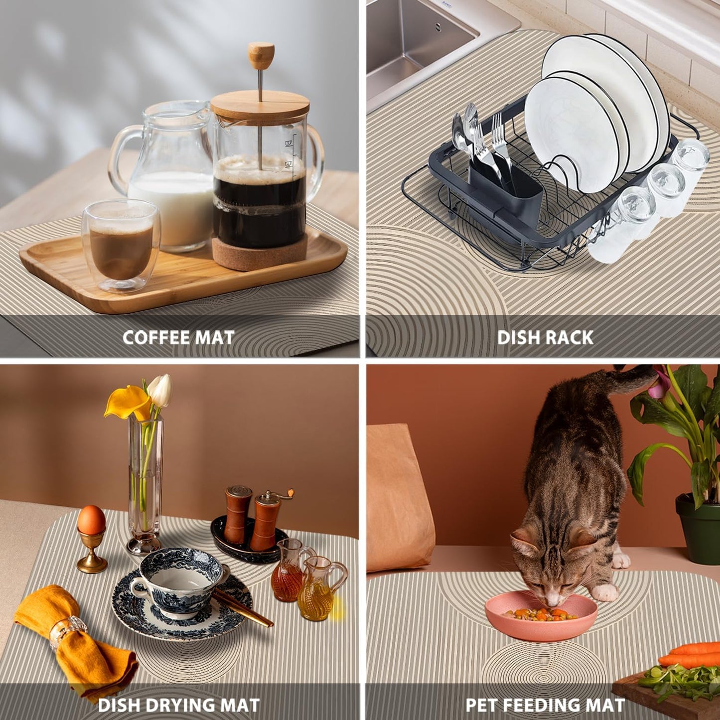 Boho Dish Drying Mat - Bohemian Dish Drying Mat For Kitchen Counter,Coffee Bar Mat,Coffee Maker Mat For Countertops,Dish Rack Drainer Mat,Western kitchen Decor 16x17.5 Inch