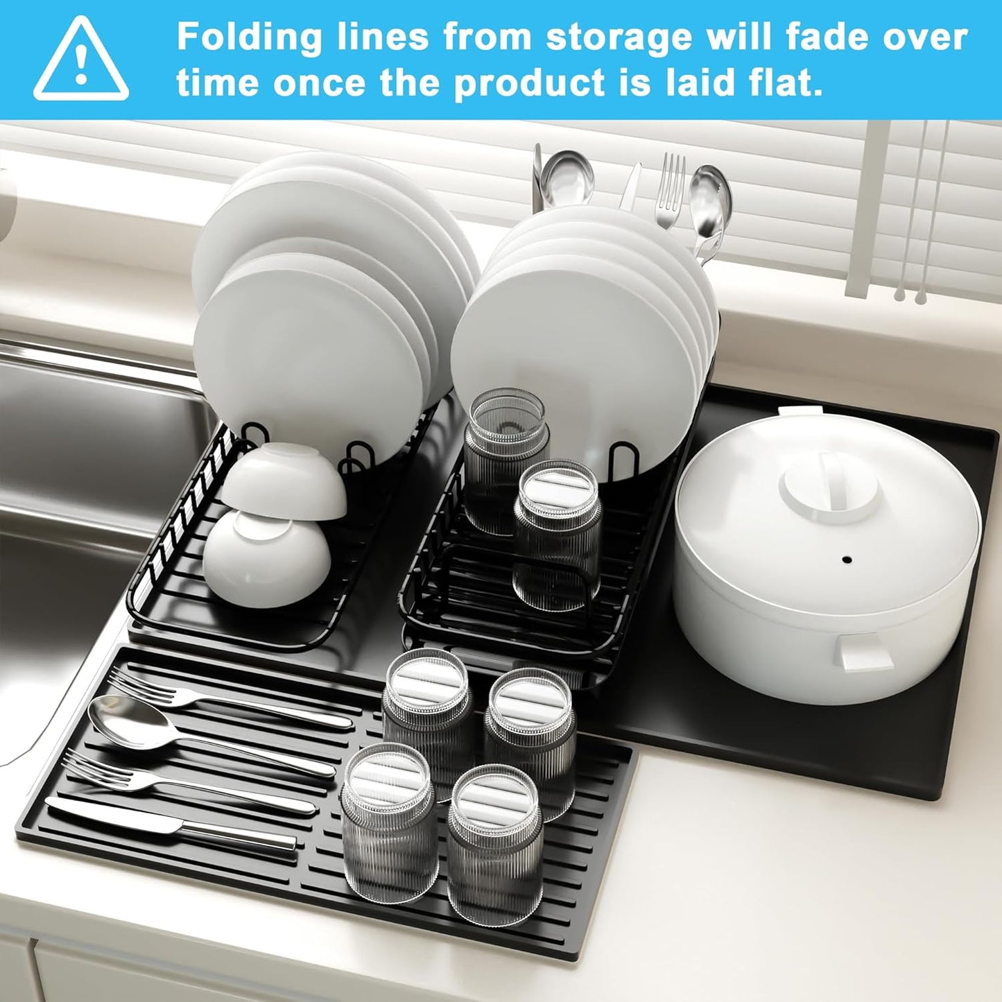 Golener Silicone Coffee Mat Set - 24" x 16" Coffee Bar Mat for Countertop, Kitchen Station Pad Accessories Fit Under Coffee Maker or Machine, Dish Drying Mat, Heat Resistant Kitchen Gadget, Black