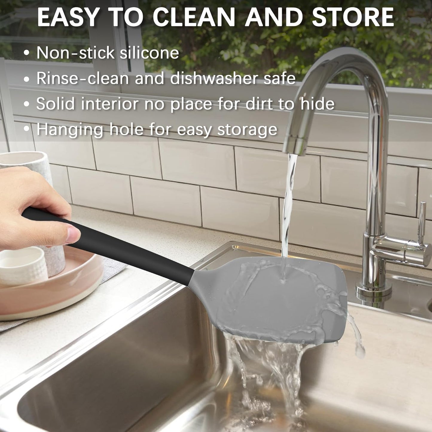 Coukre 2 Pack Silicone Spatula Set, High Heat Resistant, BPA Free Kitchen Spatula, Solid & Slotted Turner for Non-Stick Pans, Sautéing, and Flipping (2, Gray)