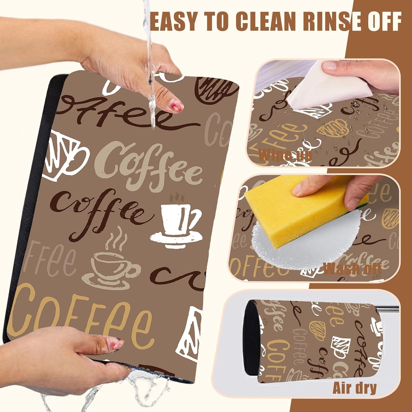 Doodle Coffee Dish Drying Mat Coffee Bar Mat for Countertop Rubber Backed Absorbent Hide Stain Dish Drainer Rack Pad Espresso Machine Table Accessories Dining Room Decoration 15.7 x 23.6 Inch