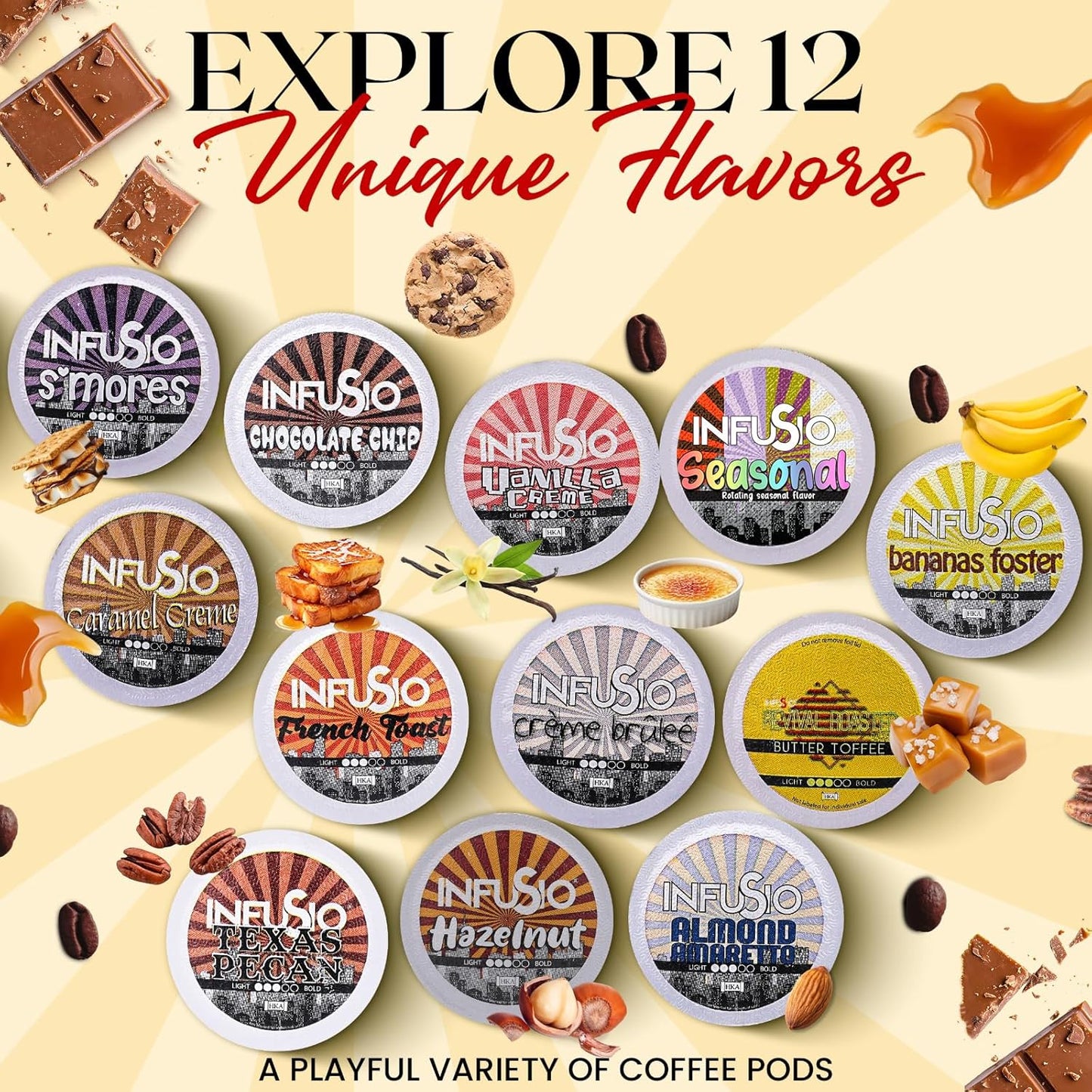 InfuSio Coffee Pods 96 Count French Toast Medium Roast Single Serve Coffee Pods for Keurig K Cups Brewers - InfuSio Premium Roasted Keurig 2.0 Compatible