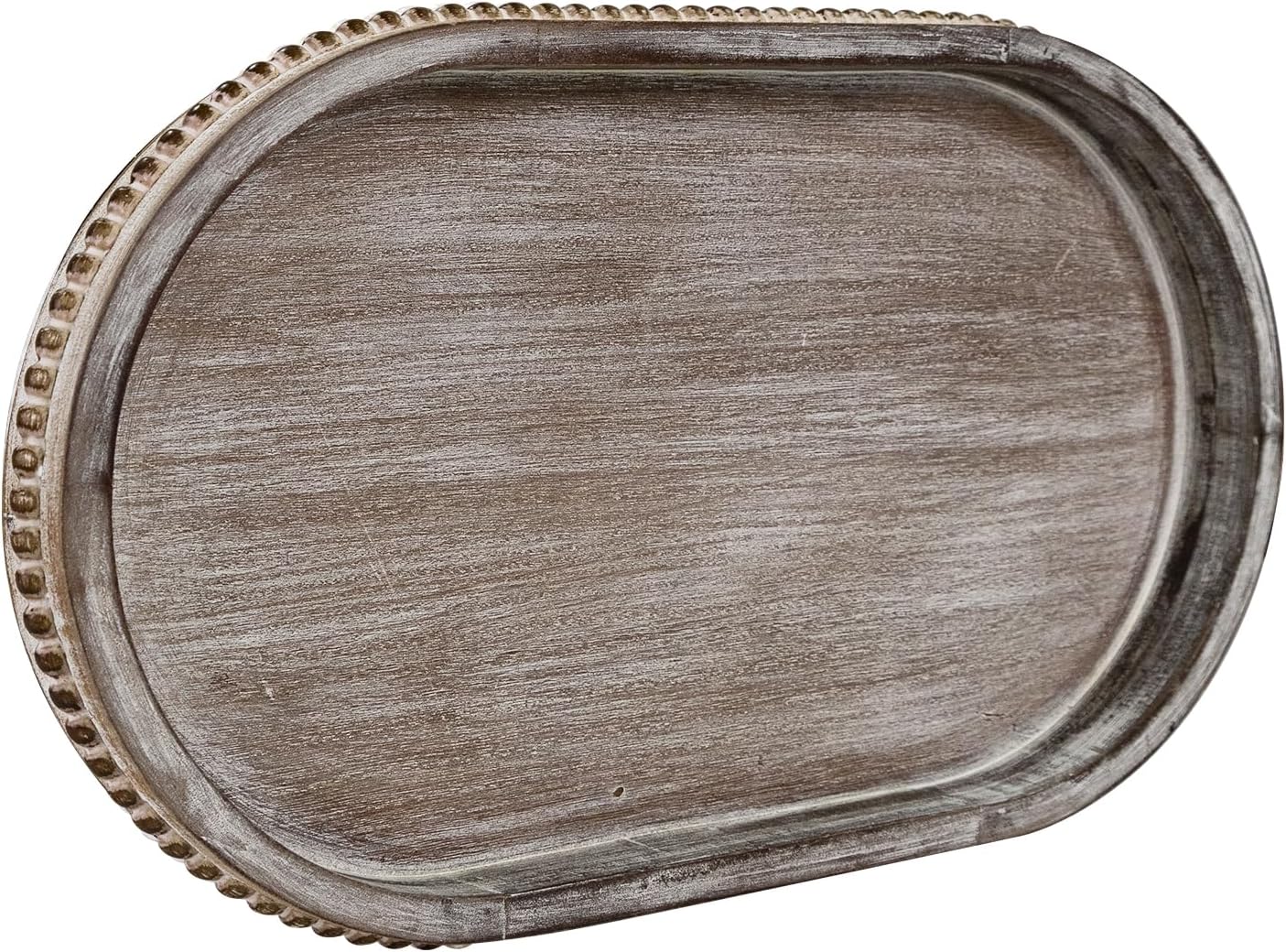 MAONAME Wood Serving Tray, Farmhouse Wooden Tray for Coffee Table, Oval Beaded Trays, Vintage Brown Decorative Trays for Living Room, Kitchen, 15" X 9" X 1.2"