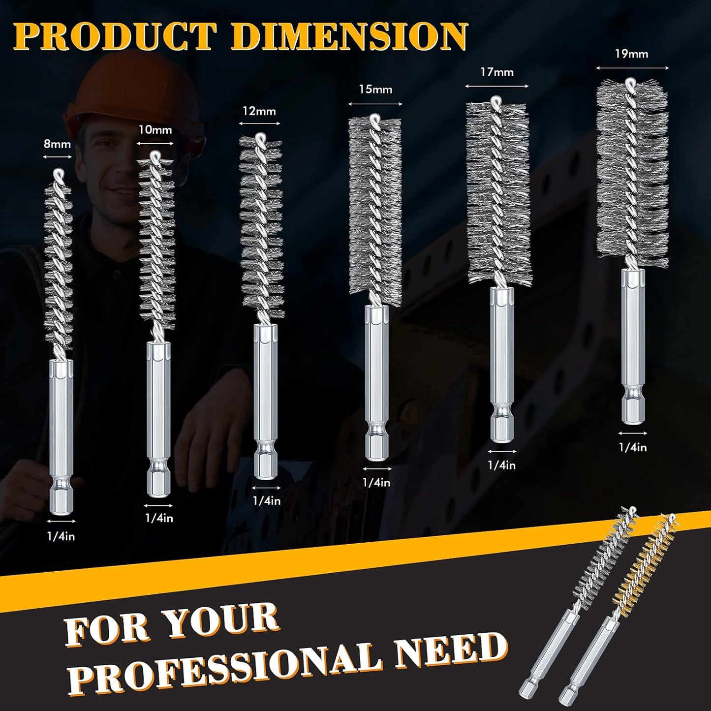 12 Pieces Bore Brush for Drill Wire Bore Brush Set Wire Cleaning Set Stainless Steel Cleaning for Power Drill Impact Driver (Stainless Steel,Brass)