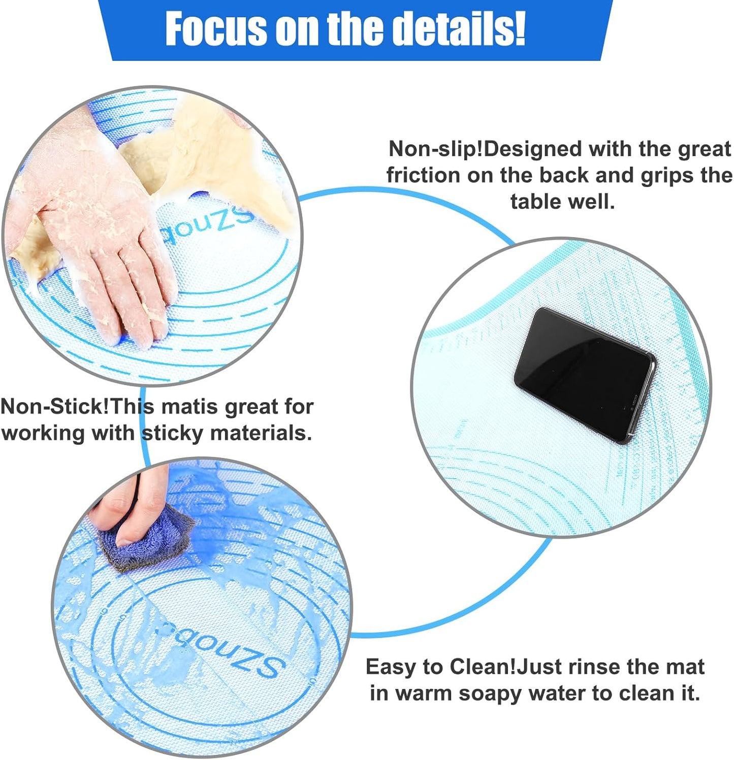 Silicone Pastry Mat 36'' By 24'' Extra Large Baking Mat with Measurements for Dough Rolling, Kneading Board, Kitchen Counter Mats for Dough, Pastry, Fondant, Pie Crust, Cookies, Bread, Pasta, Pizza
