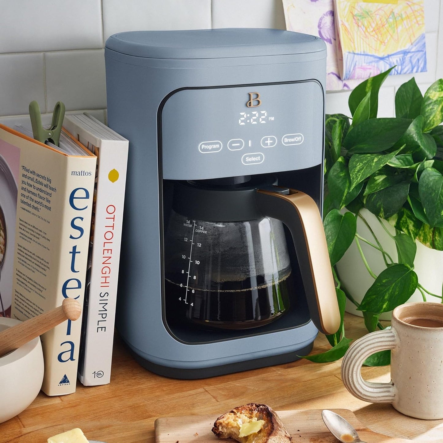 Beautiful Coffee Maker, 14-Cup, Touch-Activated Display, Programmable, Automatic Shut-Off, 1200W, Keep Warm, 24h Timer (Cornflower Blue)