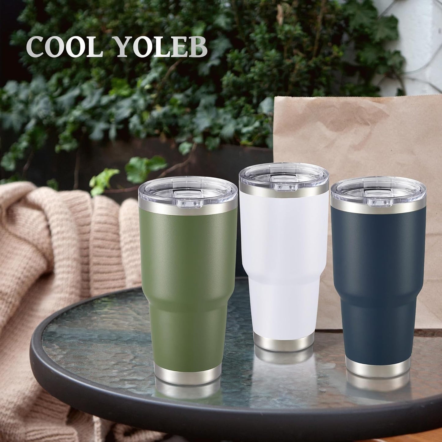 30 oz Tumbler with Lid Stainless Steel Tumblers Bulk Vacuum Insulated Cup Reusable Powder Coated Travel Mug Double Wall Leak Proof Cups Keep Cold Drinks for 12 Hours White, Set of 4
